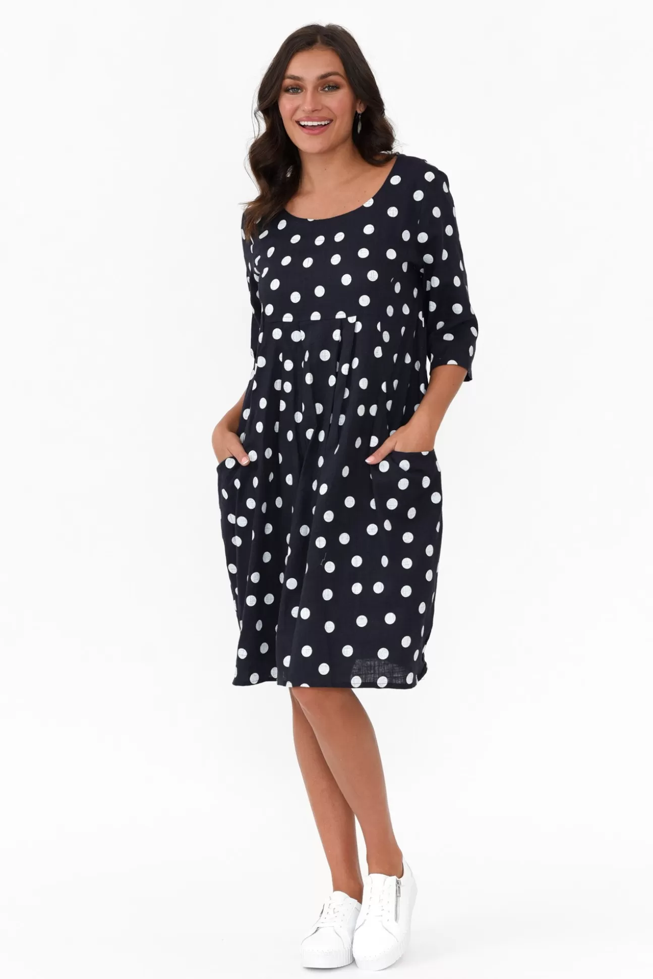 Hourglass Myley Navy Dot Linen Cotton Dress Sale