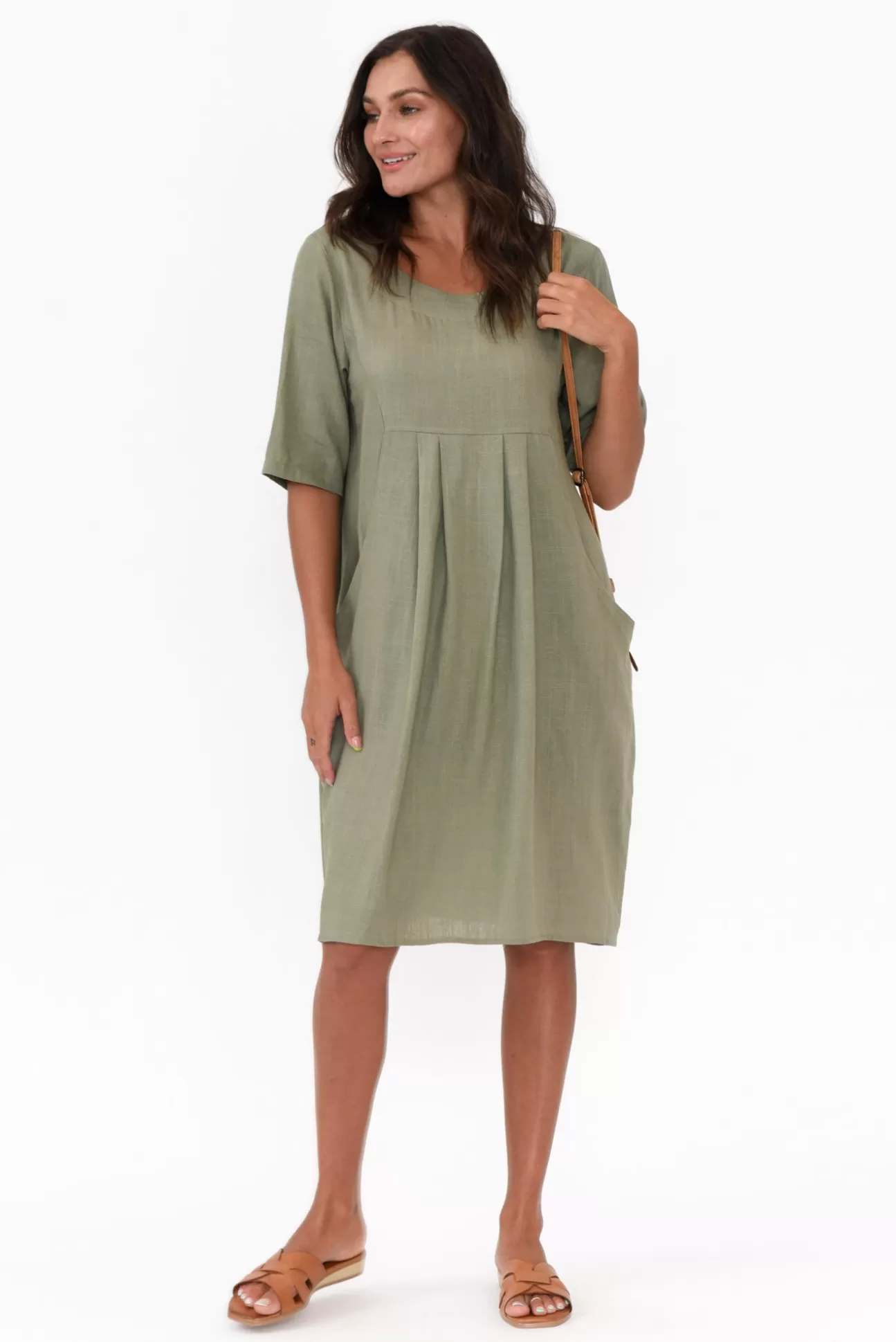 Hourglass Myley Sage Linen Cotton Dress Clearance