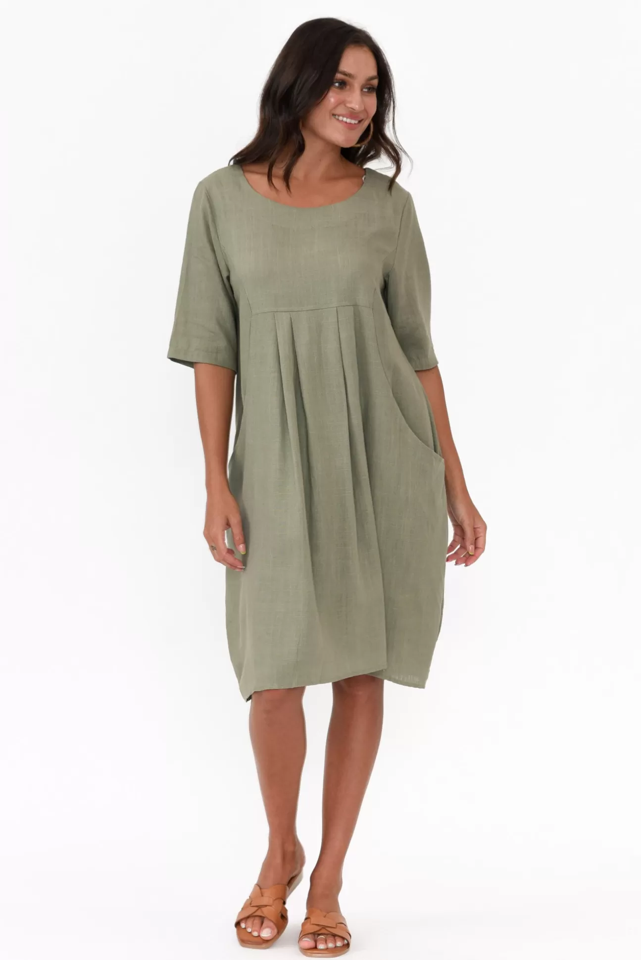 Hourglass Myley Sage Linen Cotton Dress Clearance