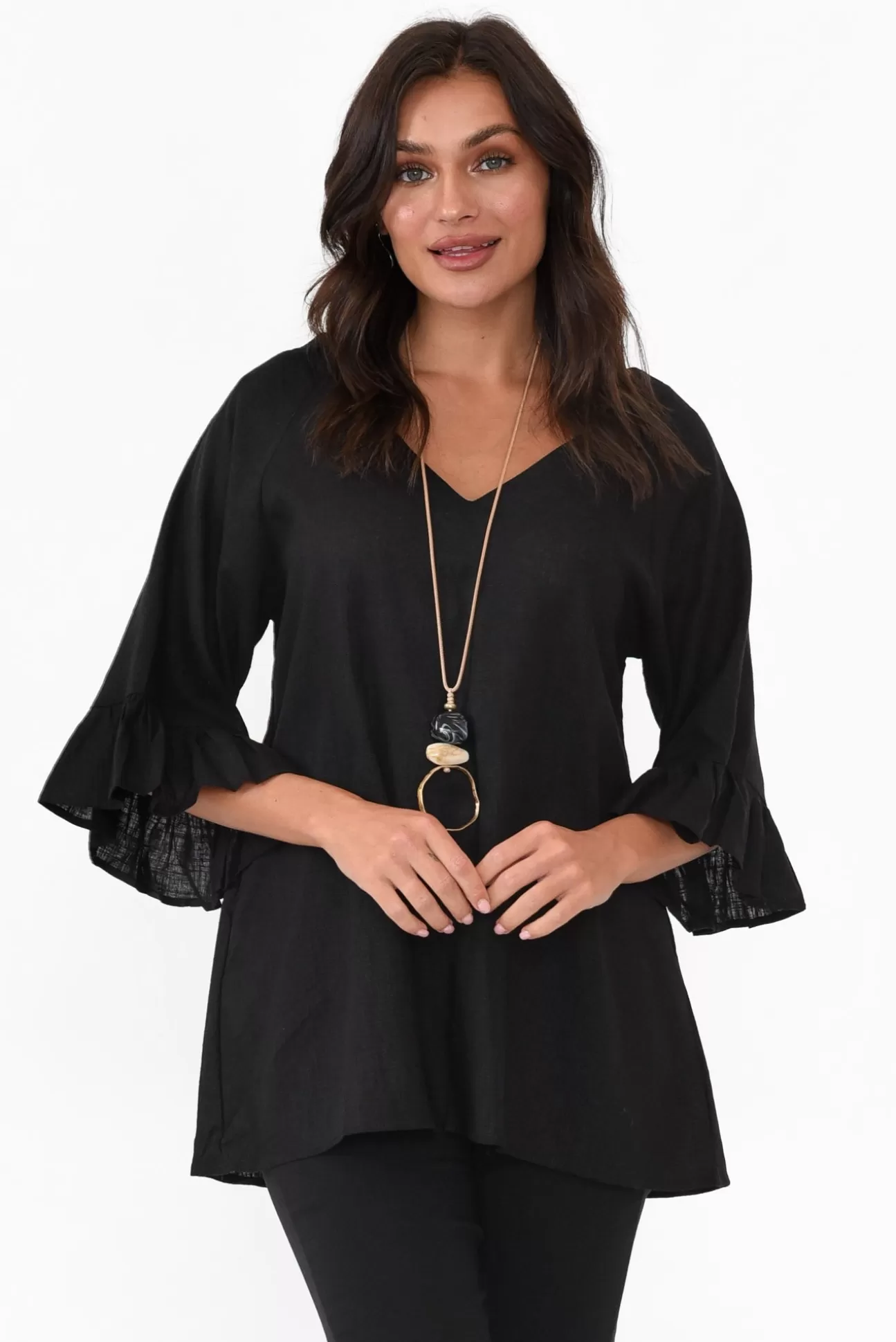 Hourglass Nala Black Linen Cotton Frill Top Clearance