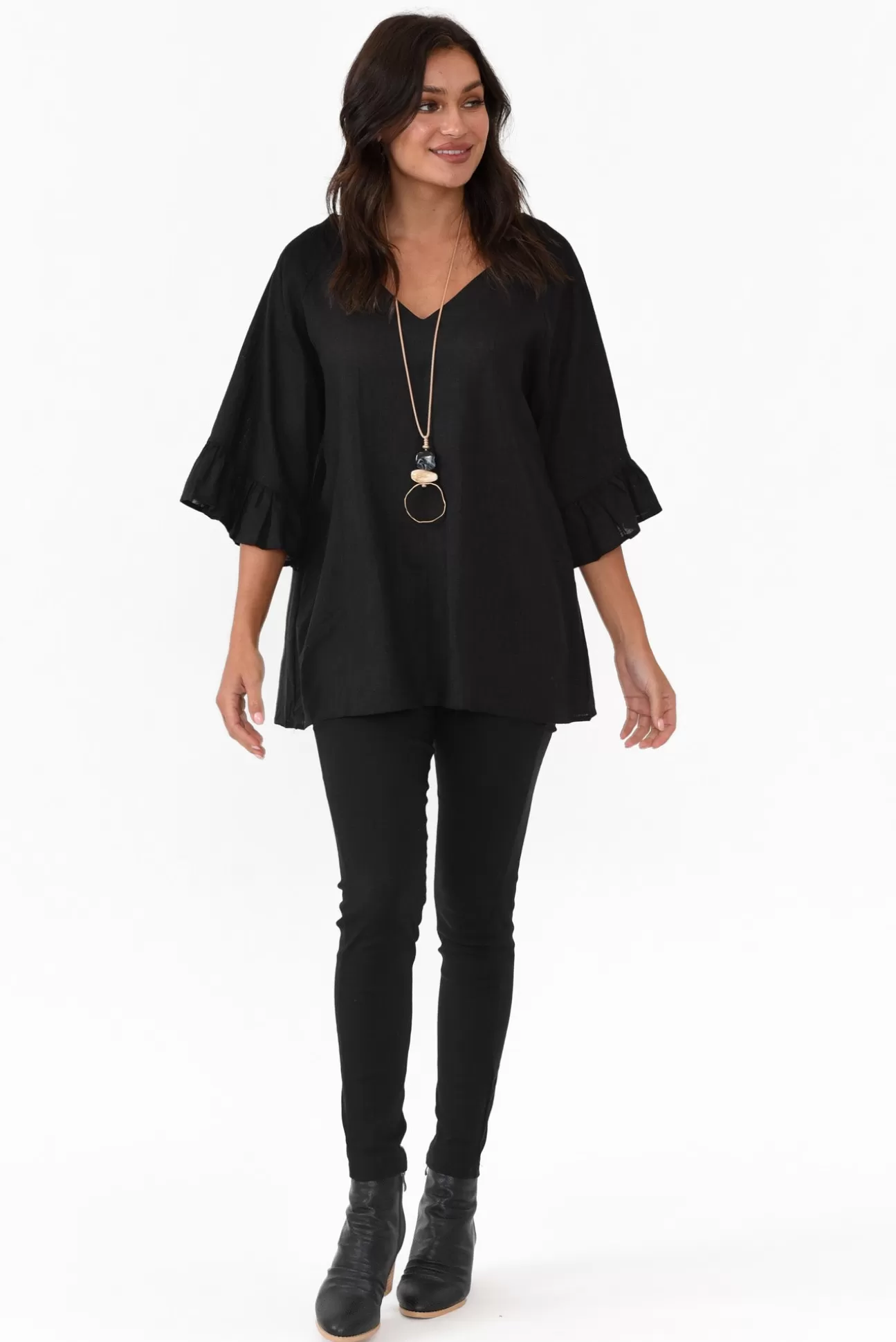 Hourglass Nala Black Linen Cotton Frill Top Clearance