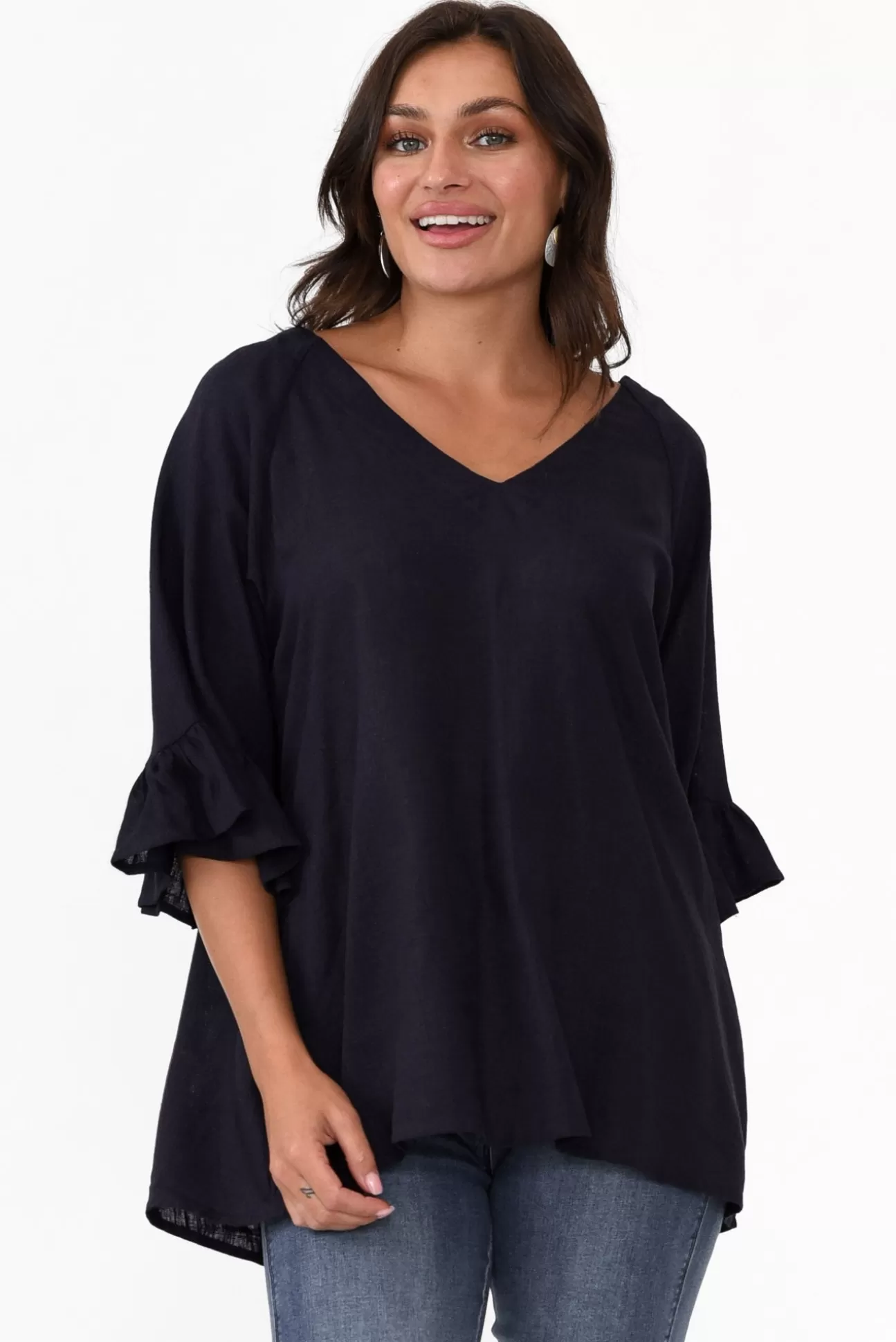 Hourglass Nala Navy Linen Cotton Frill Top New