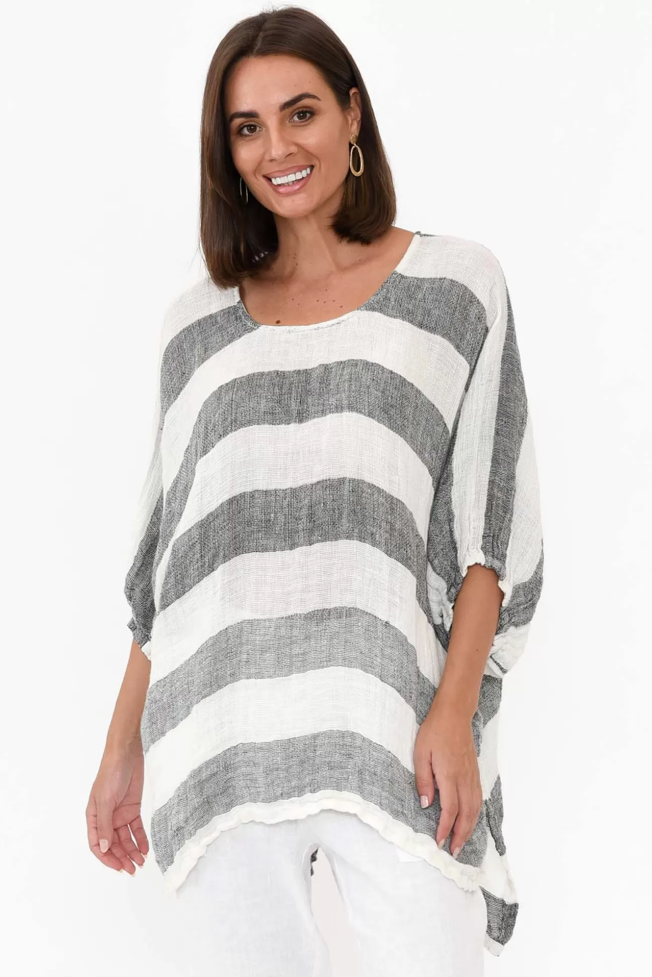 Rustic Linen Nassau Black Stripe Linen Top Store