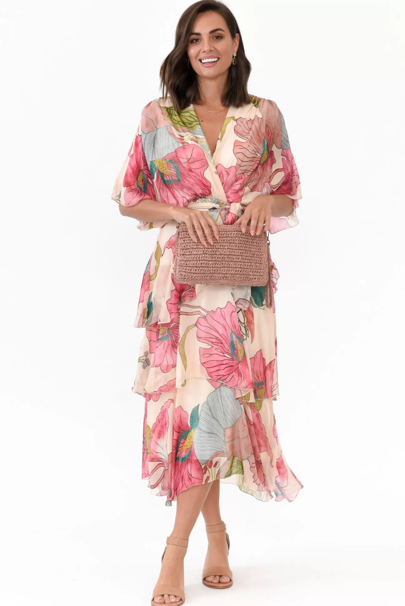 La Strada Natalie Pink Flower Silk Layer Dress Discount