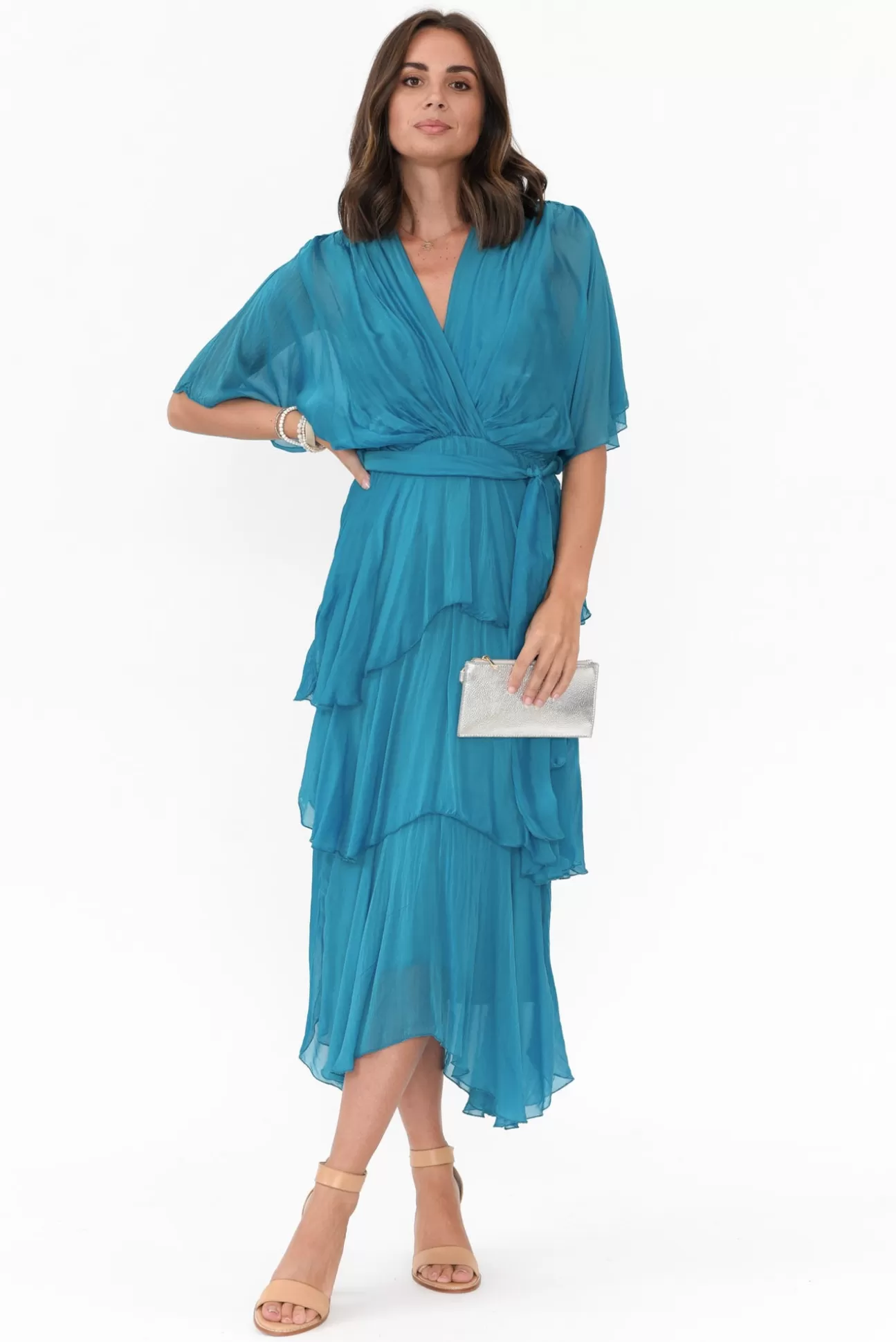 La Strada Natalie Teal Silk Layer Dress Clearance