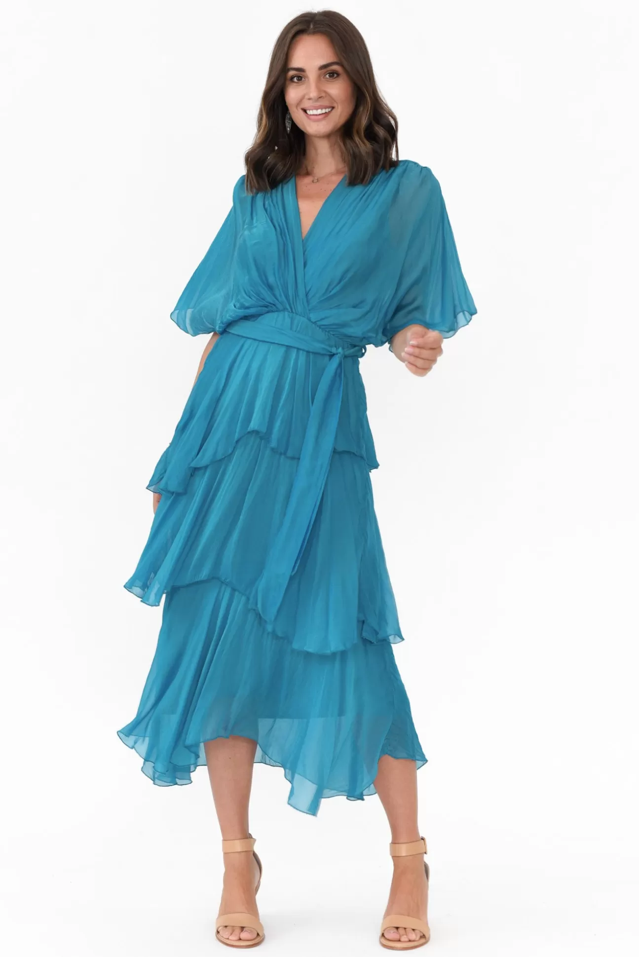 La Strada Natalie Teal Silk Layer Dress Clearance