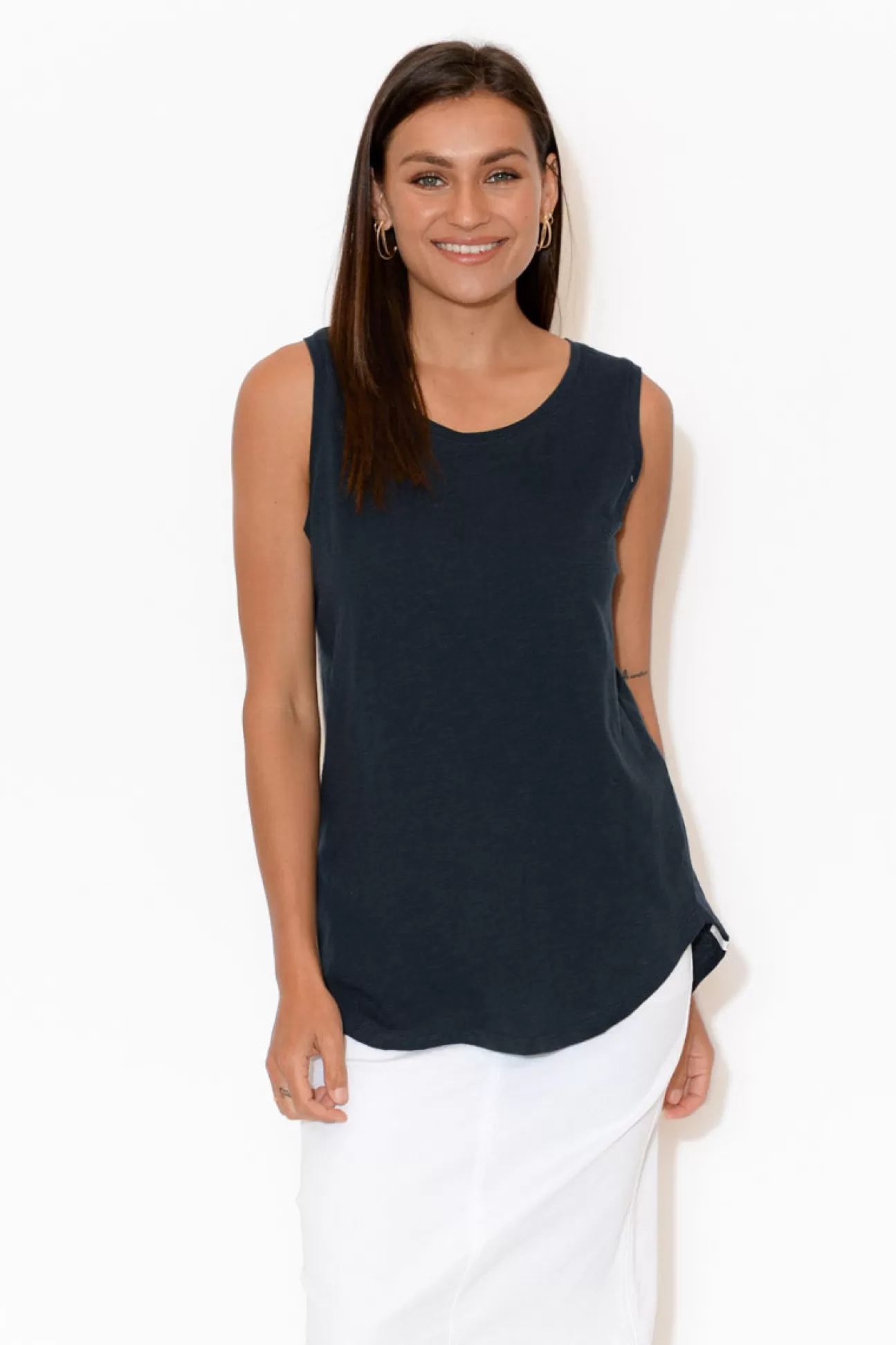 Elm Navy Cotton Scoop Tank Clearance