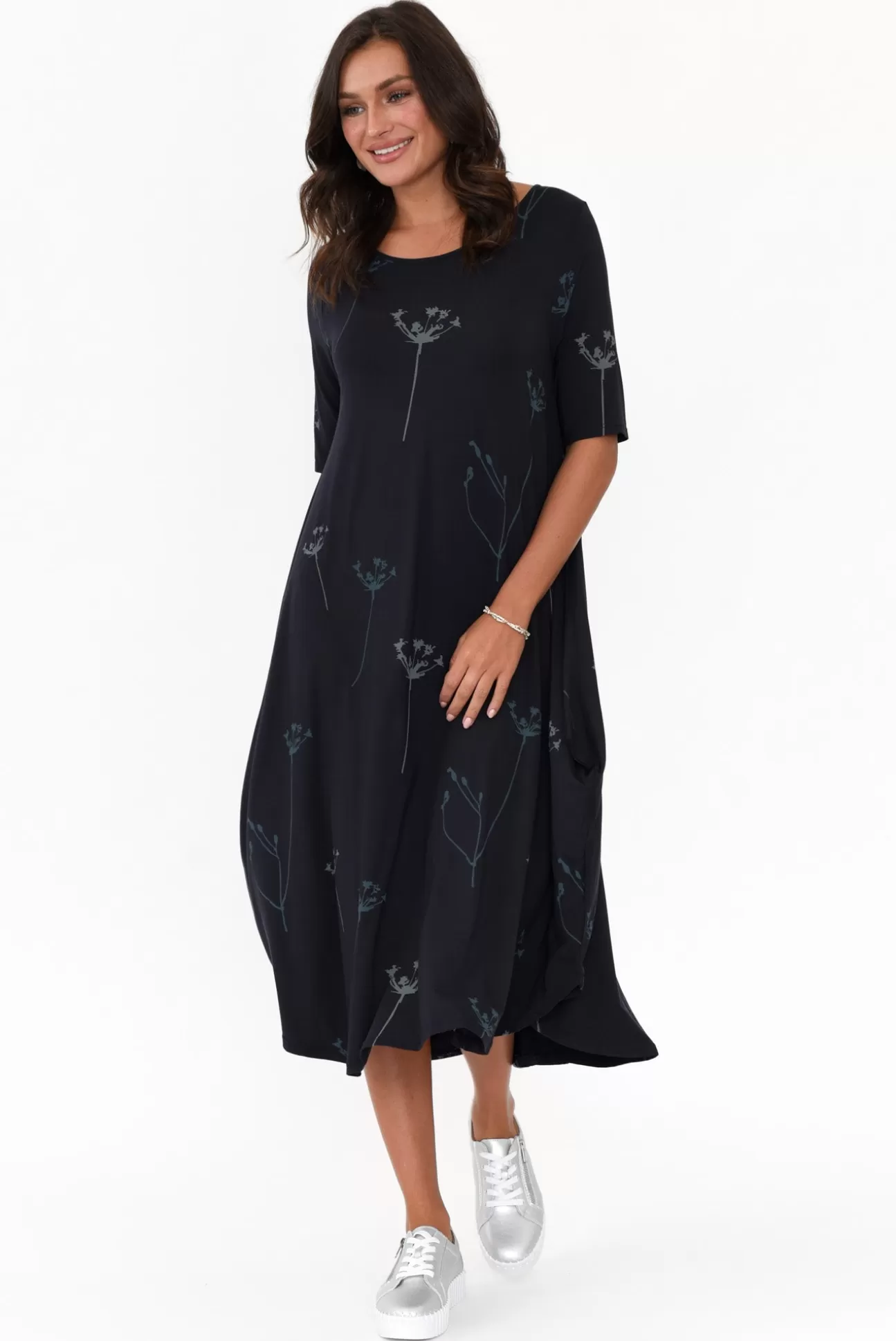 Tani Navy Dandelion Micro Modal Tri Drape Dress Shop