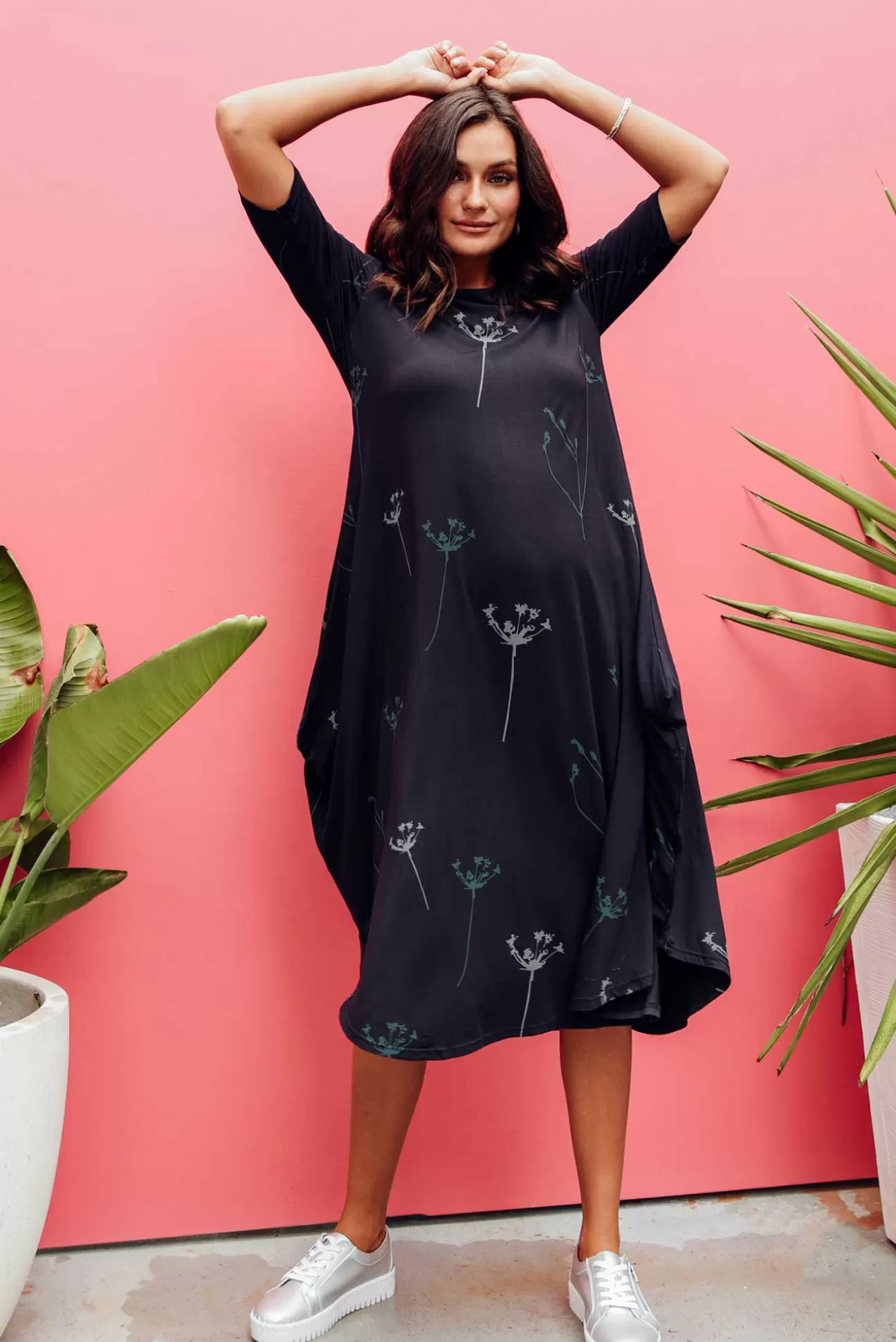 Tani Navy Dandelion Micro Modal Tri Drape Dress Shop