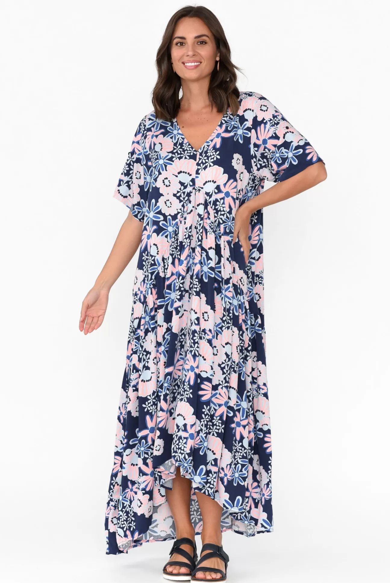 Pq Navy Floral Peak Maxi Dress Clearance