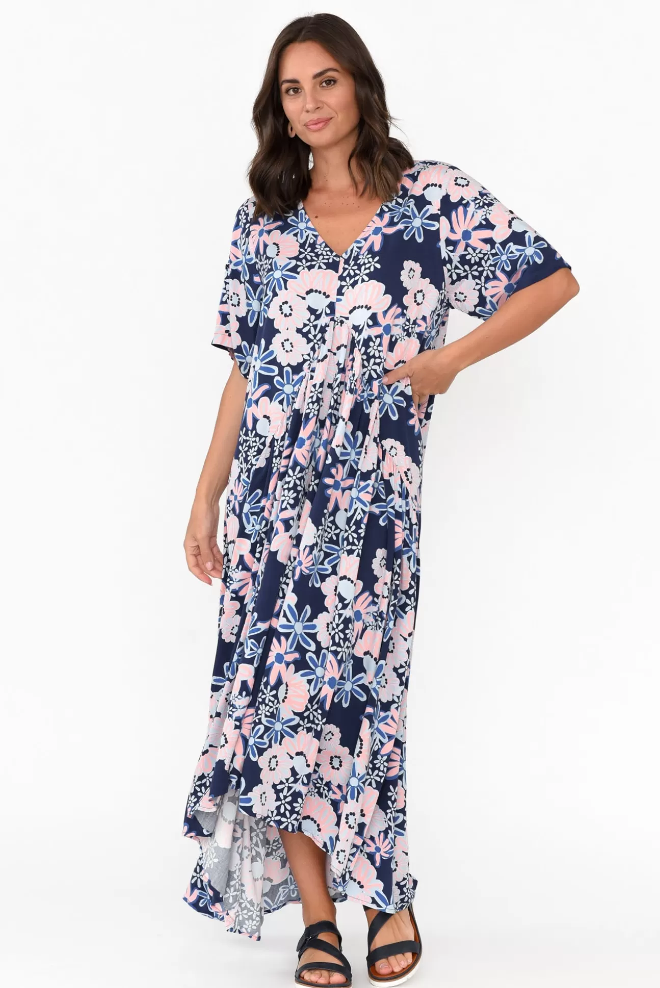 Pq Navy Floral Peak Maxi Dress Clearance