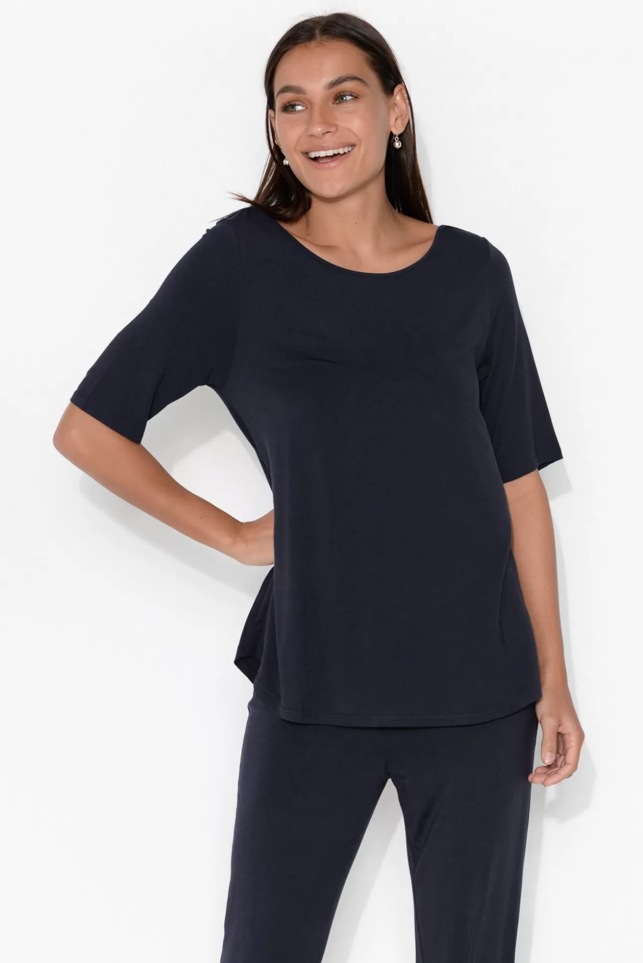 Tani Navy Half Sleeve Micro Modal Top Cheap