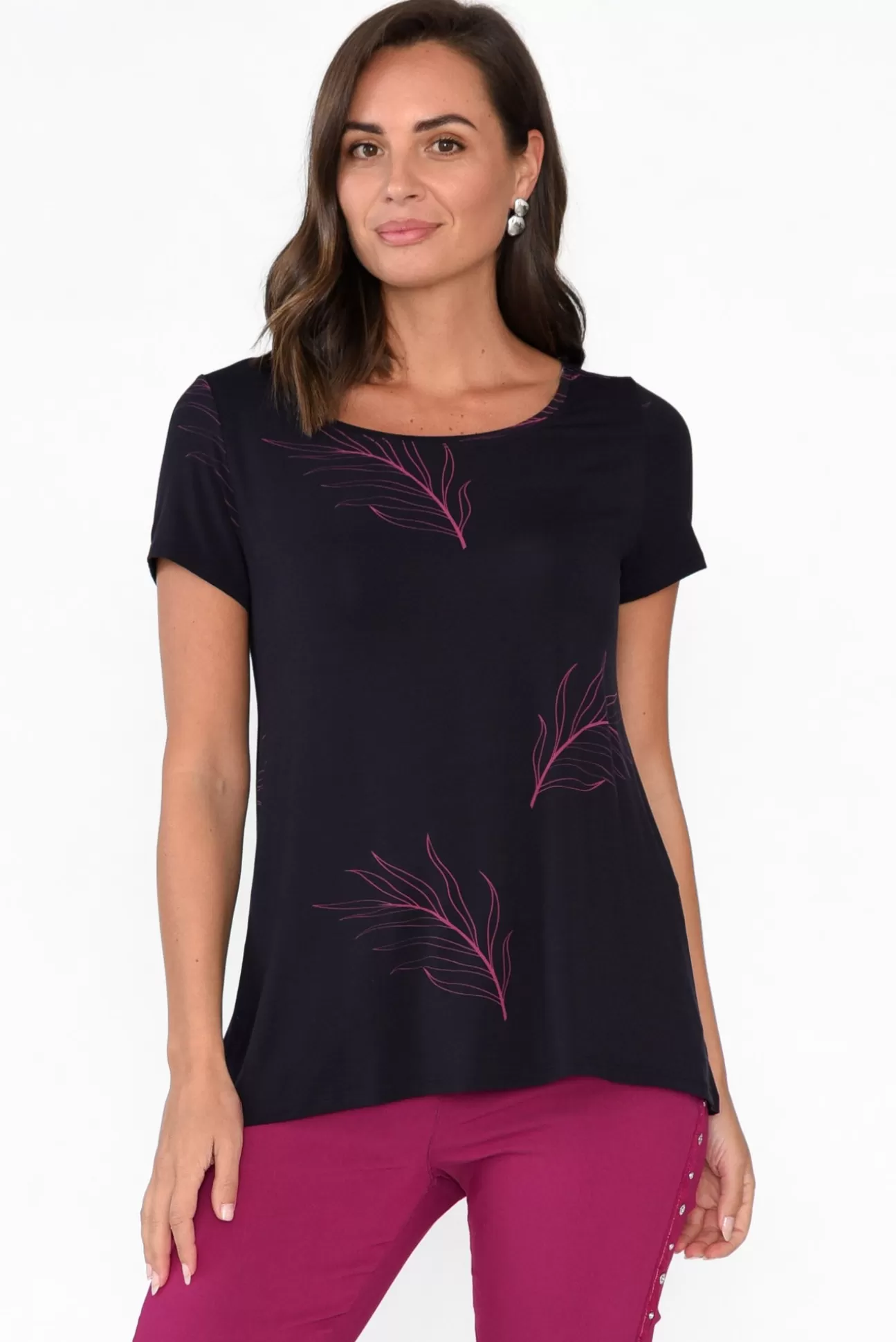 Tani Navy Leaf Micro Modal Swing Tee Clearance