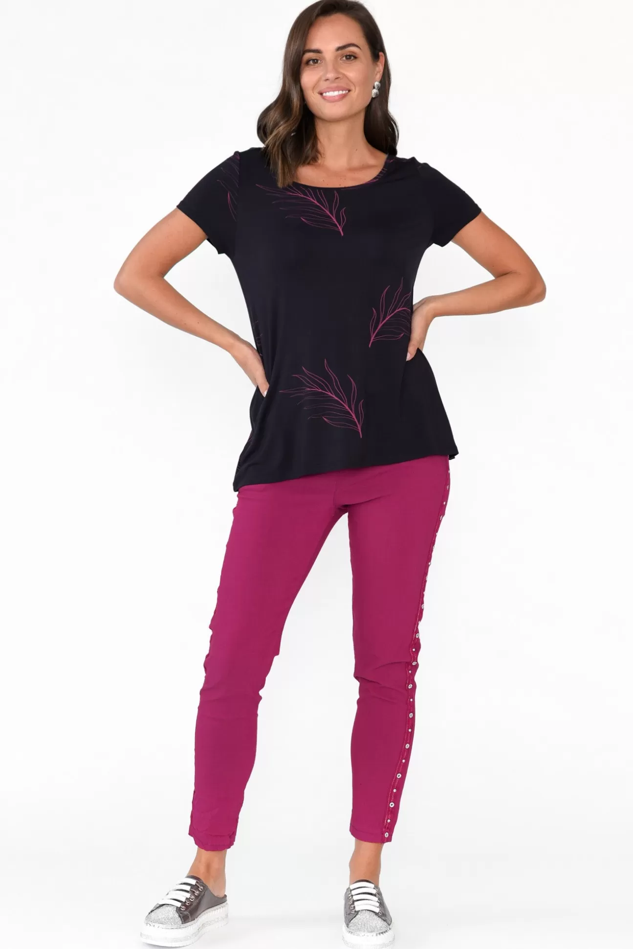 Tani Navy Leaf Micro Modal Swing Tee Clearance