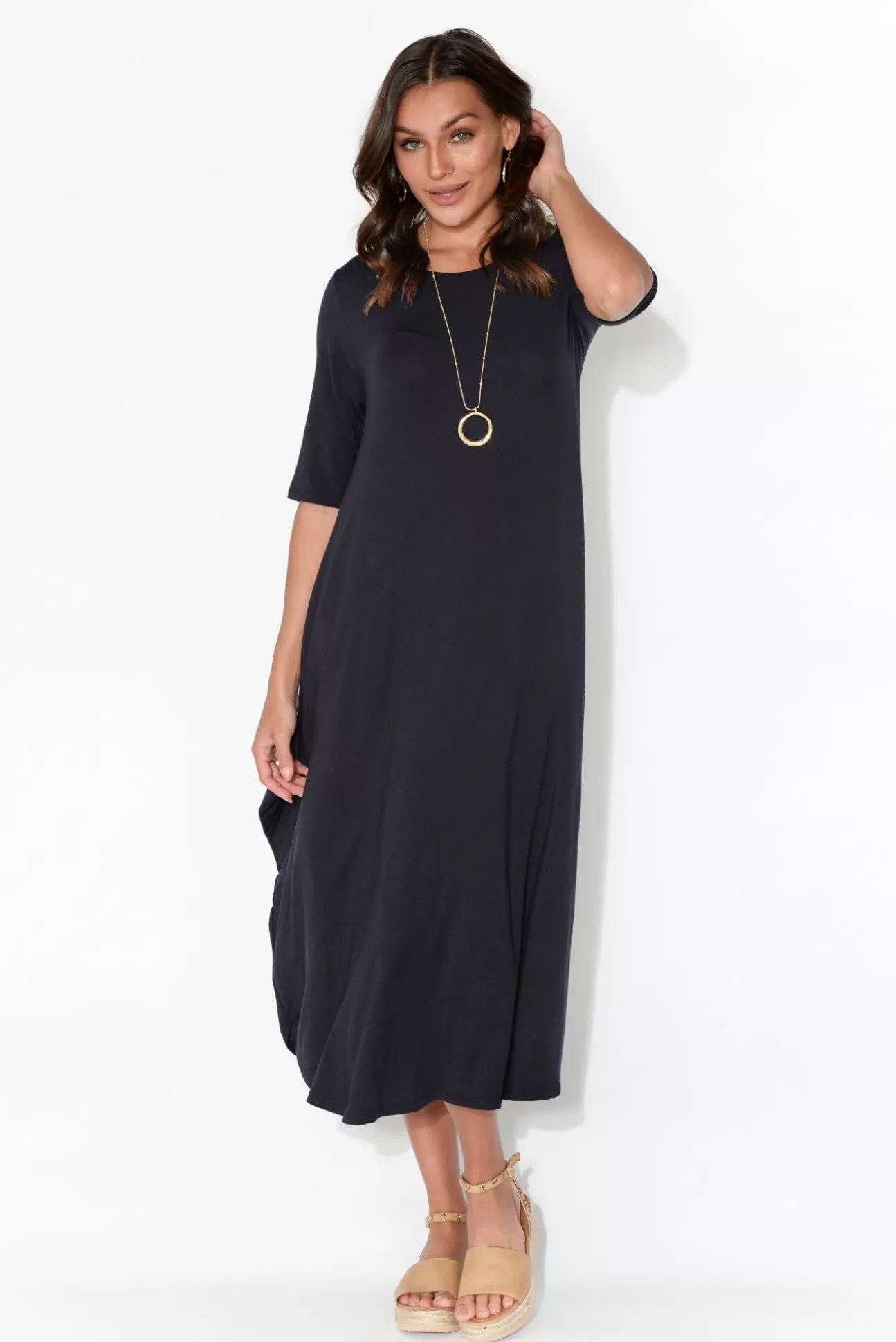 Tani Navy Micro Modal Tri Drape Dress Cheap