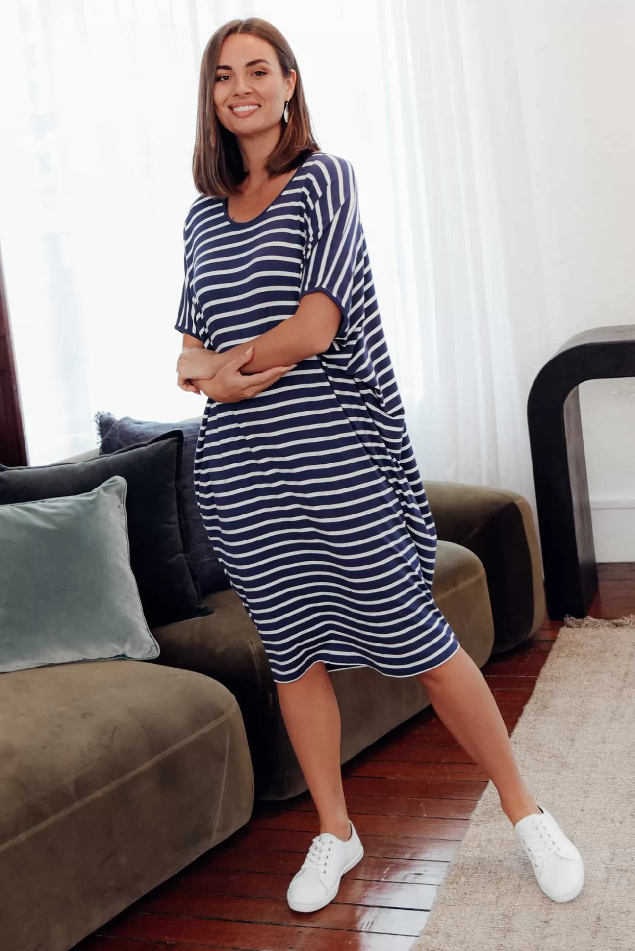 Betty Basics Navy Parisian Stripe Maui Dress Online