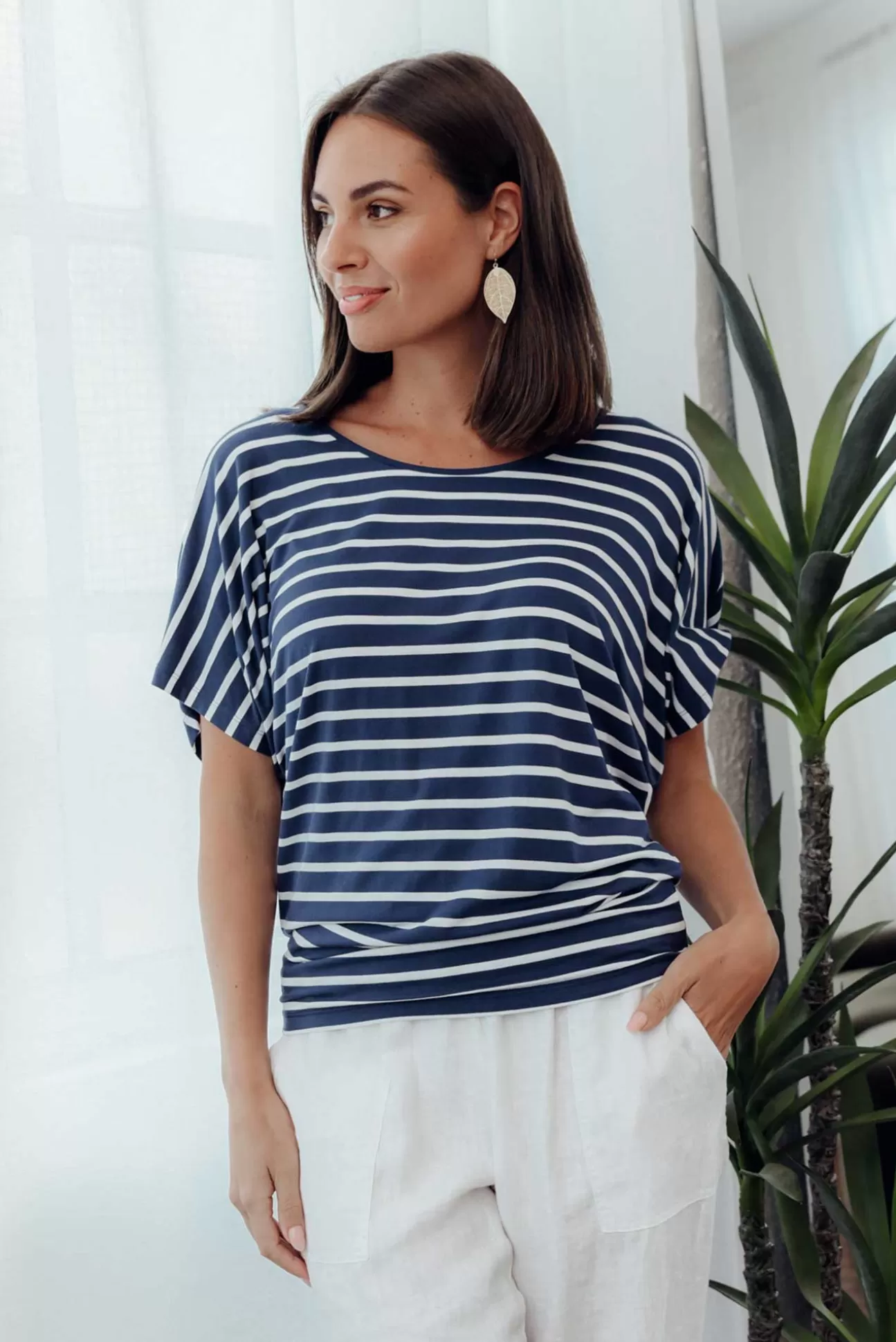 Betty Basics Navy Parisian Stripe Maui Tee Hot