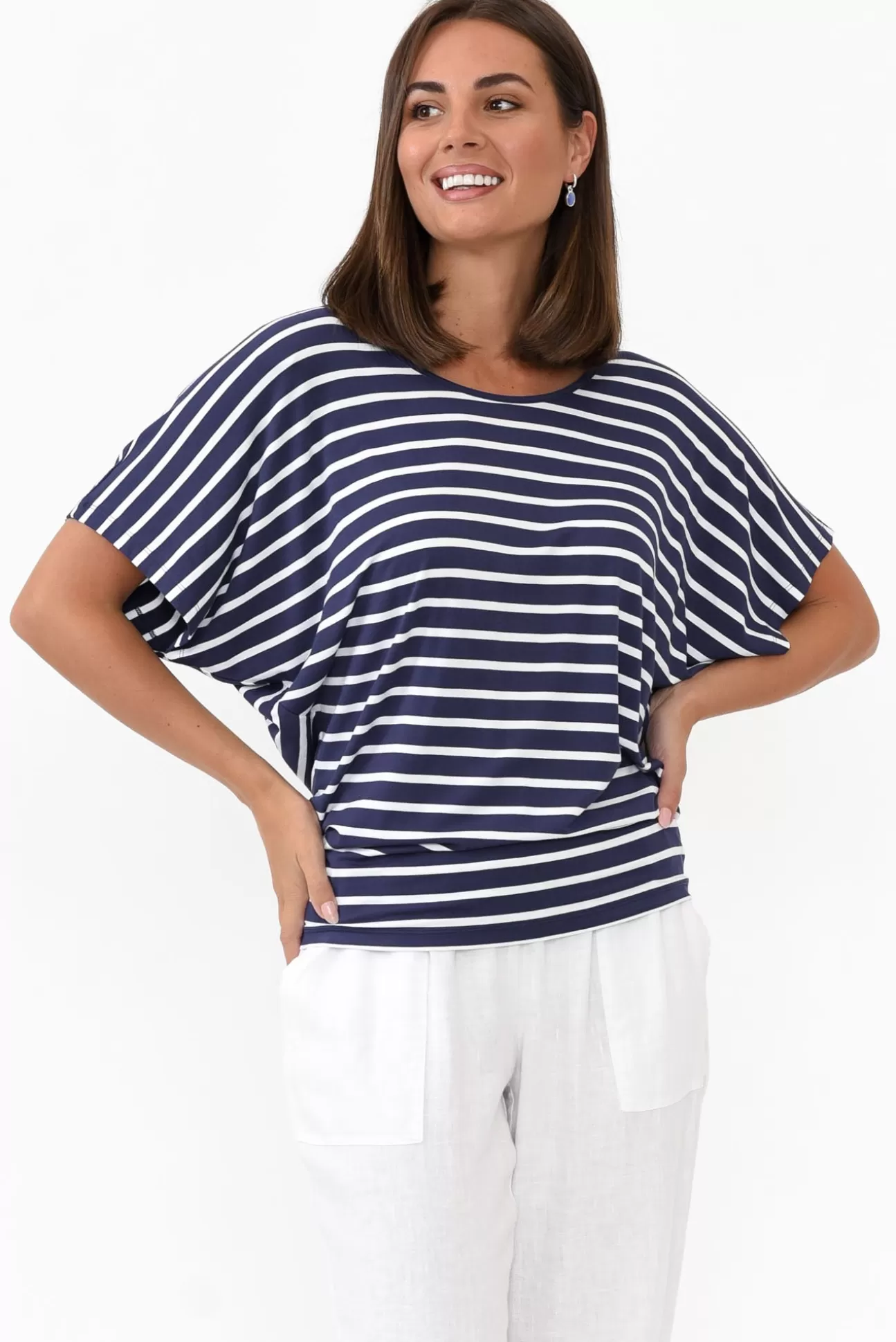 Betty Basics Navy Parisian Stripe Maui Tee Hot