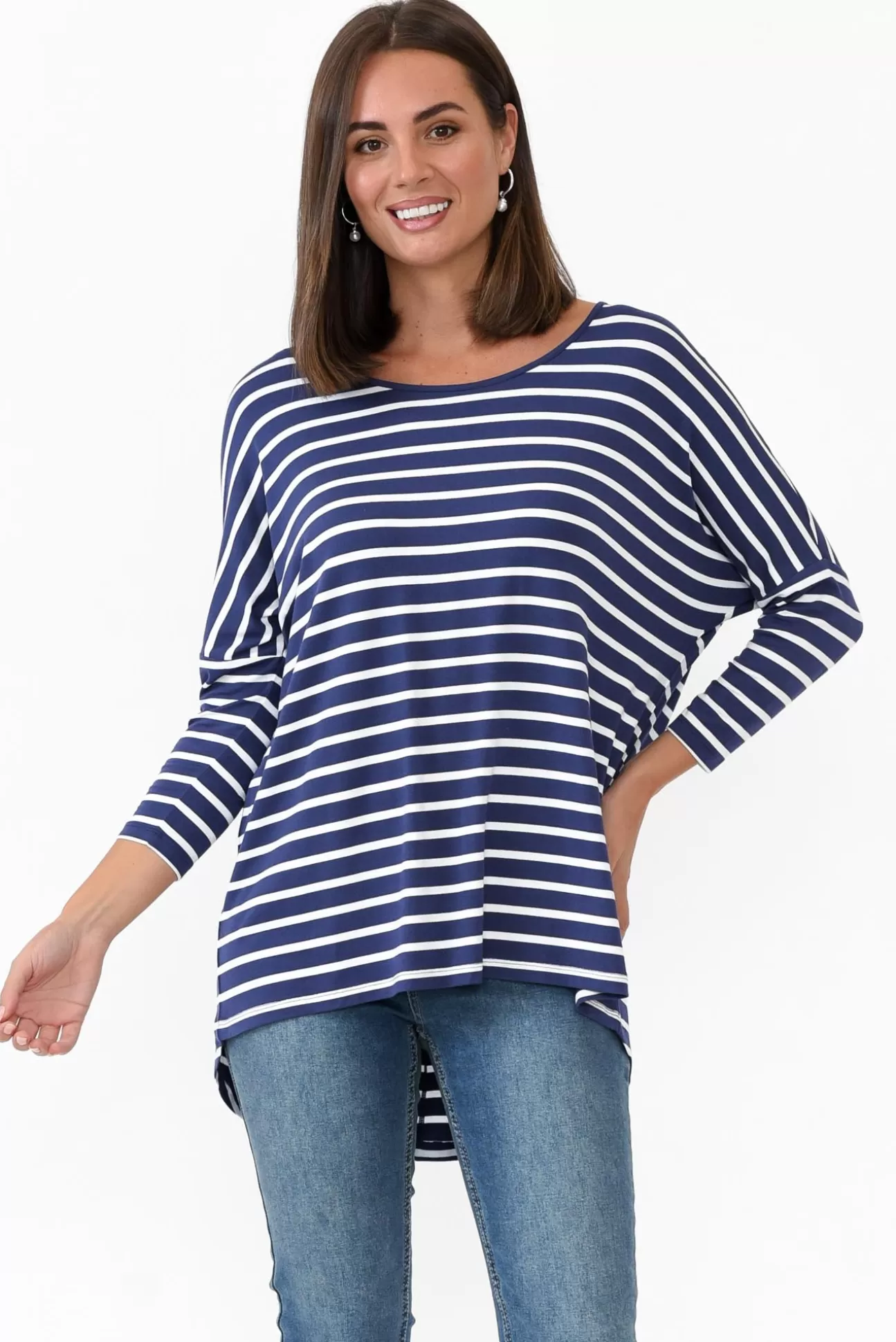 Betty Basics Navy Parisian Stripe Milan 3/4 Sleeve Top Fashion