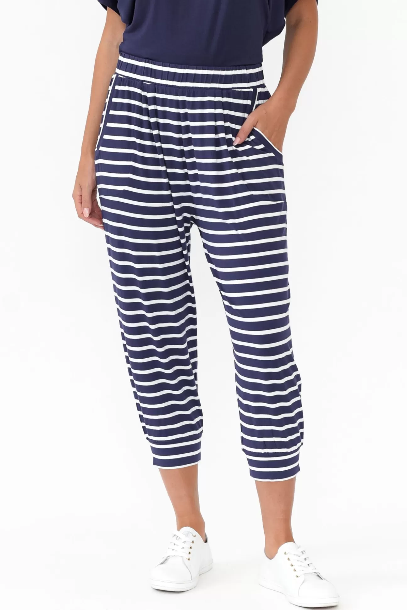 Betty Basics Navy Parisian Stripe Tokyo Slouch Pant Best Sale