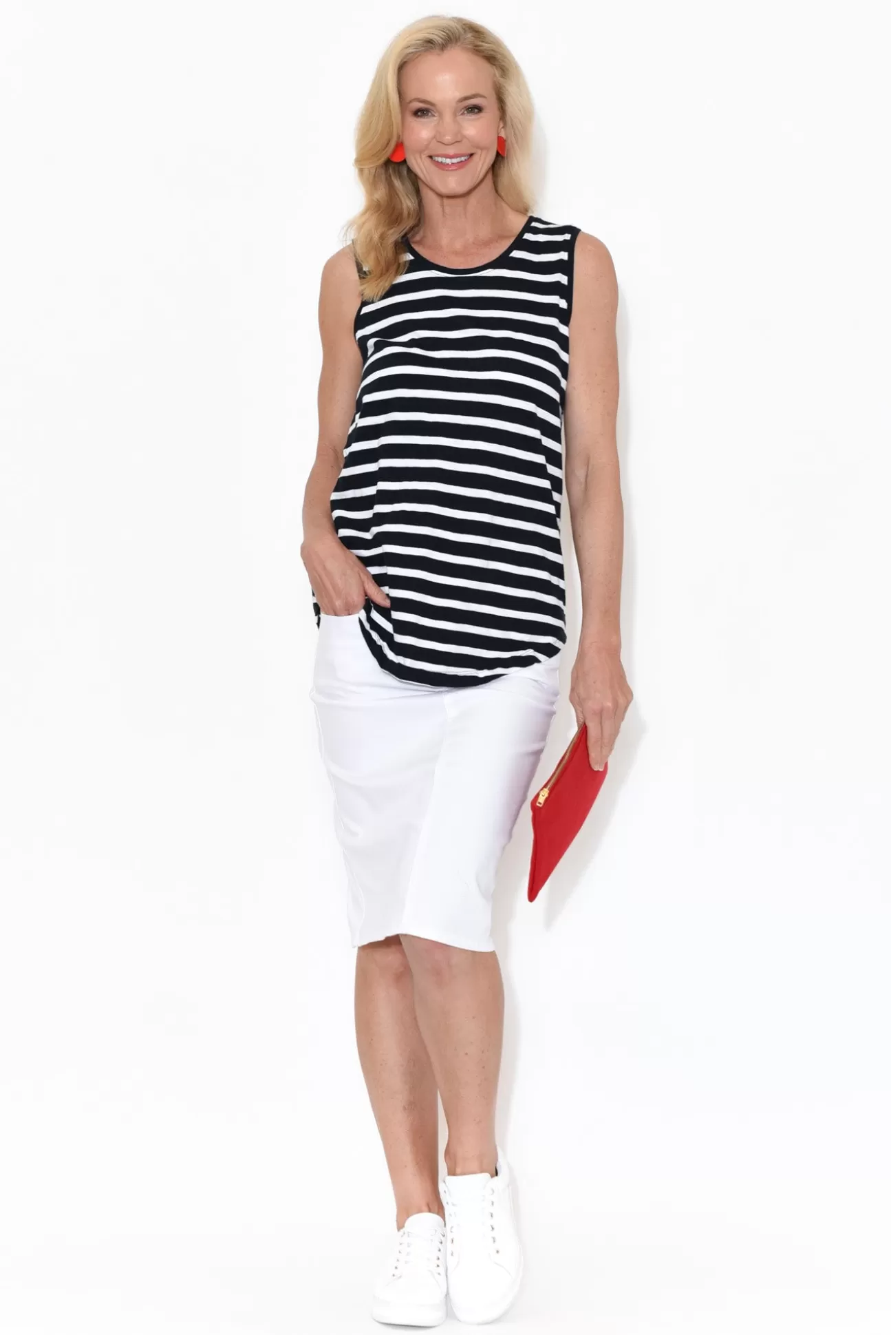 Elm Navy Stripe Cotton Scoop Tank Cheap