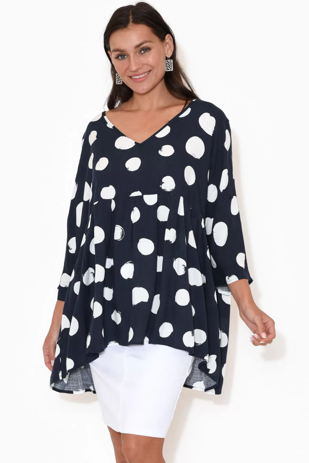 Label of Love Nia Navy Spot Tiered Top Cheap