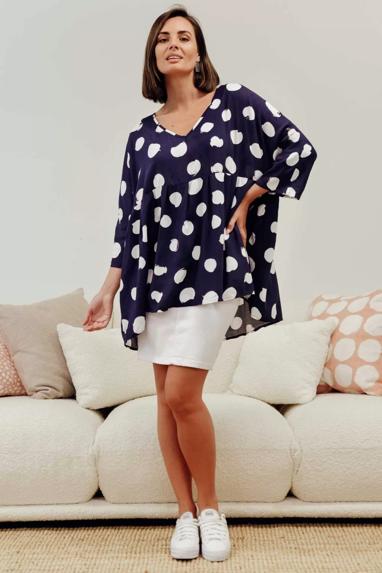 Label of Love Nia Navy Spot Tiered Top Cheap