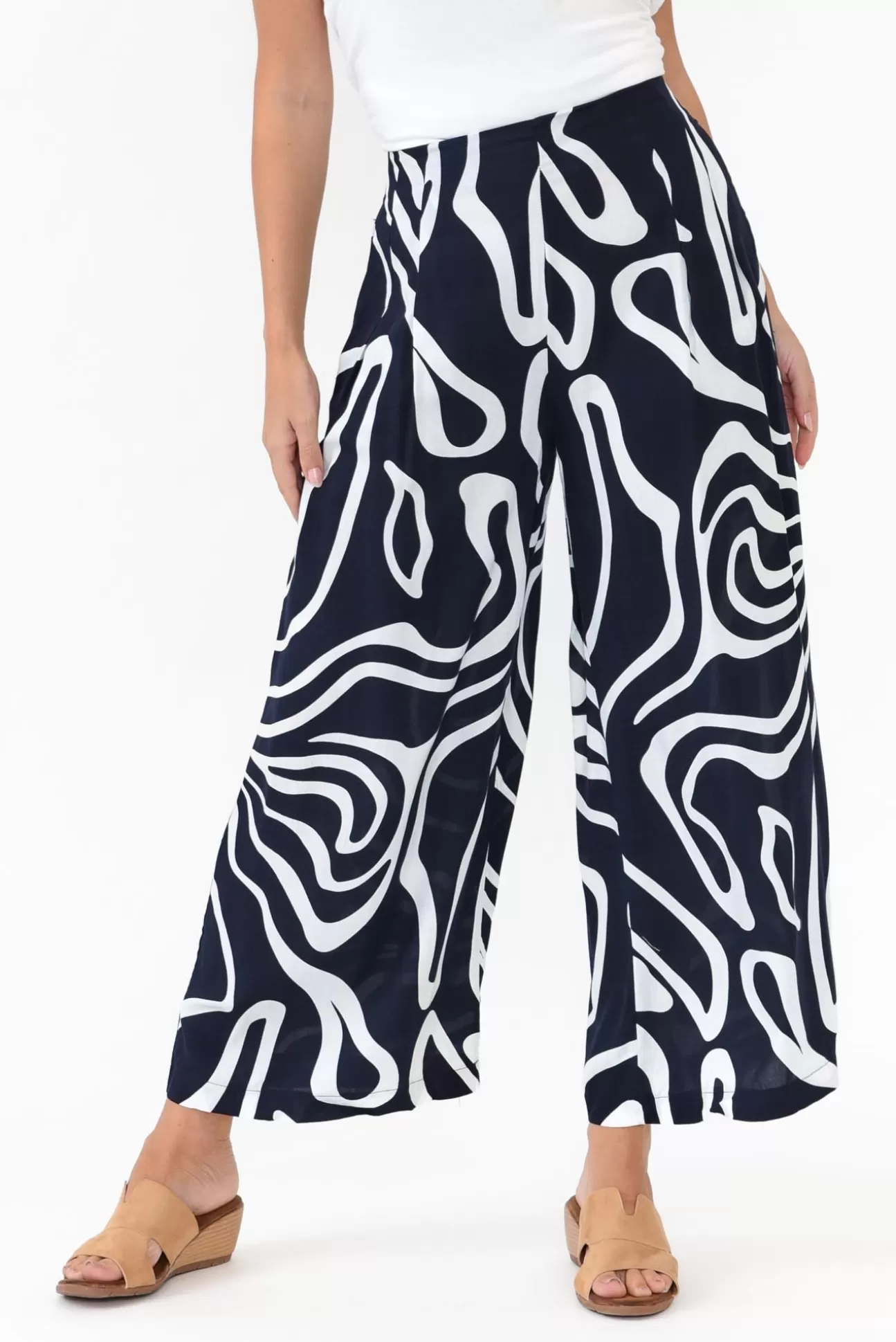 Willow Tree Niamh Navy Swirl Wide Leg Pant Clearance