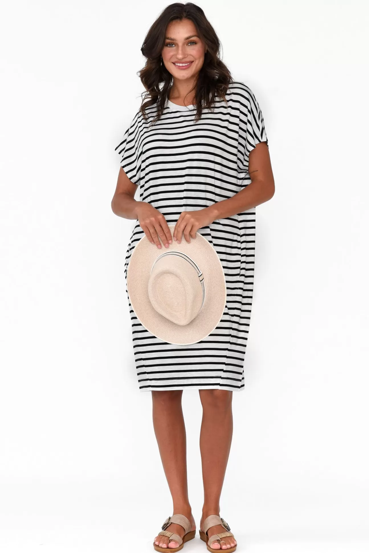 Lou Lou Nicks Grey Stripe Bamboo Tee Dress New