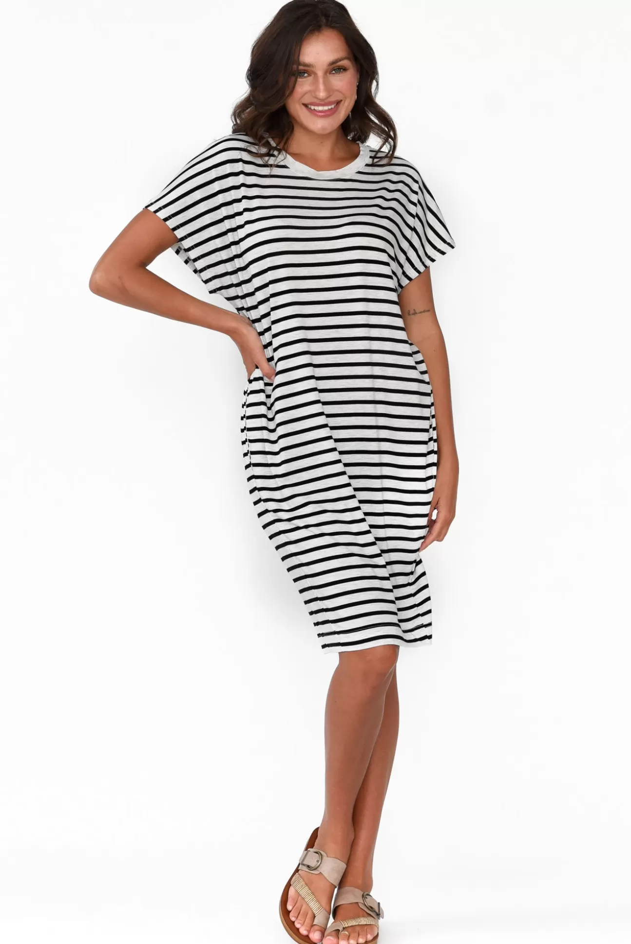 Lou Lou Nicks Grey Stripe Bamboo Tee Dress New