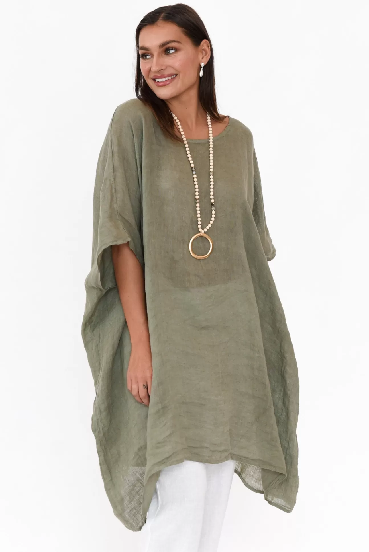 Donna Donna Noemi Khaki Linen Kaftan Tunic Best