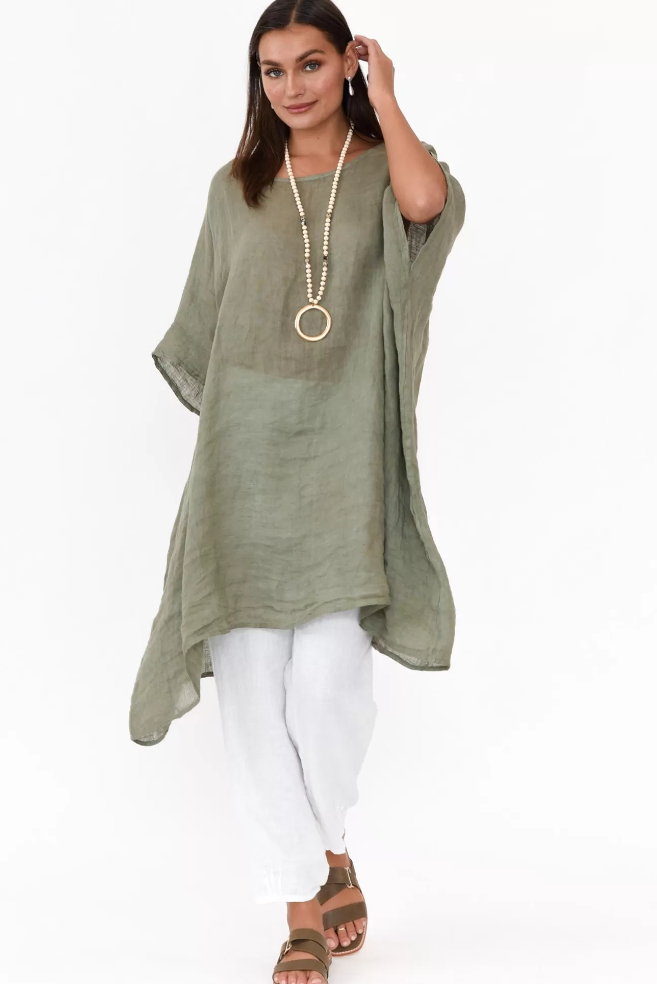 Donna Donna Noemi Khaki Linen Kaftan Tunic Best