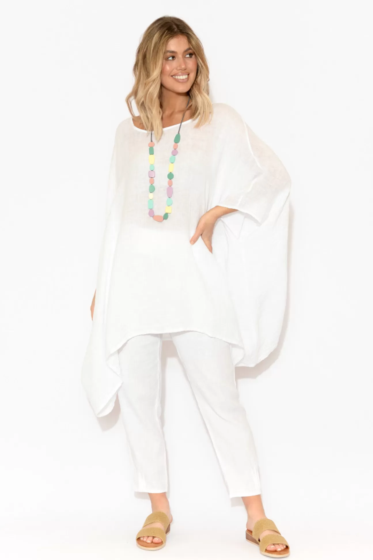 Donna Donna Noemi White Linen Kaftan Tunic Discount