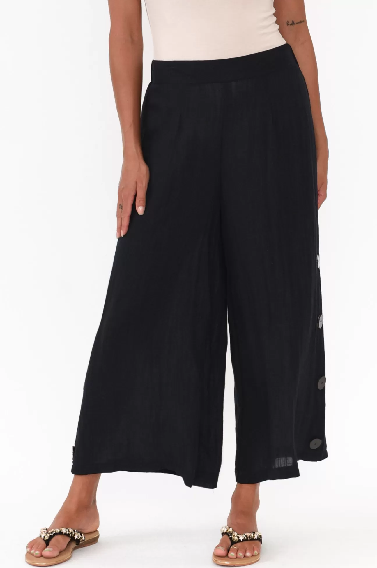 Willow Tree Nolan Black Linen Blend Button Pant Store