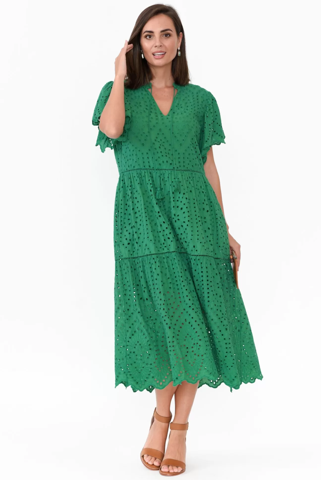 La Strada Normandy Green Embroidered Tassel Dress Cheap