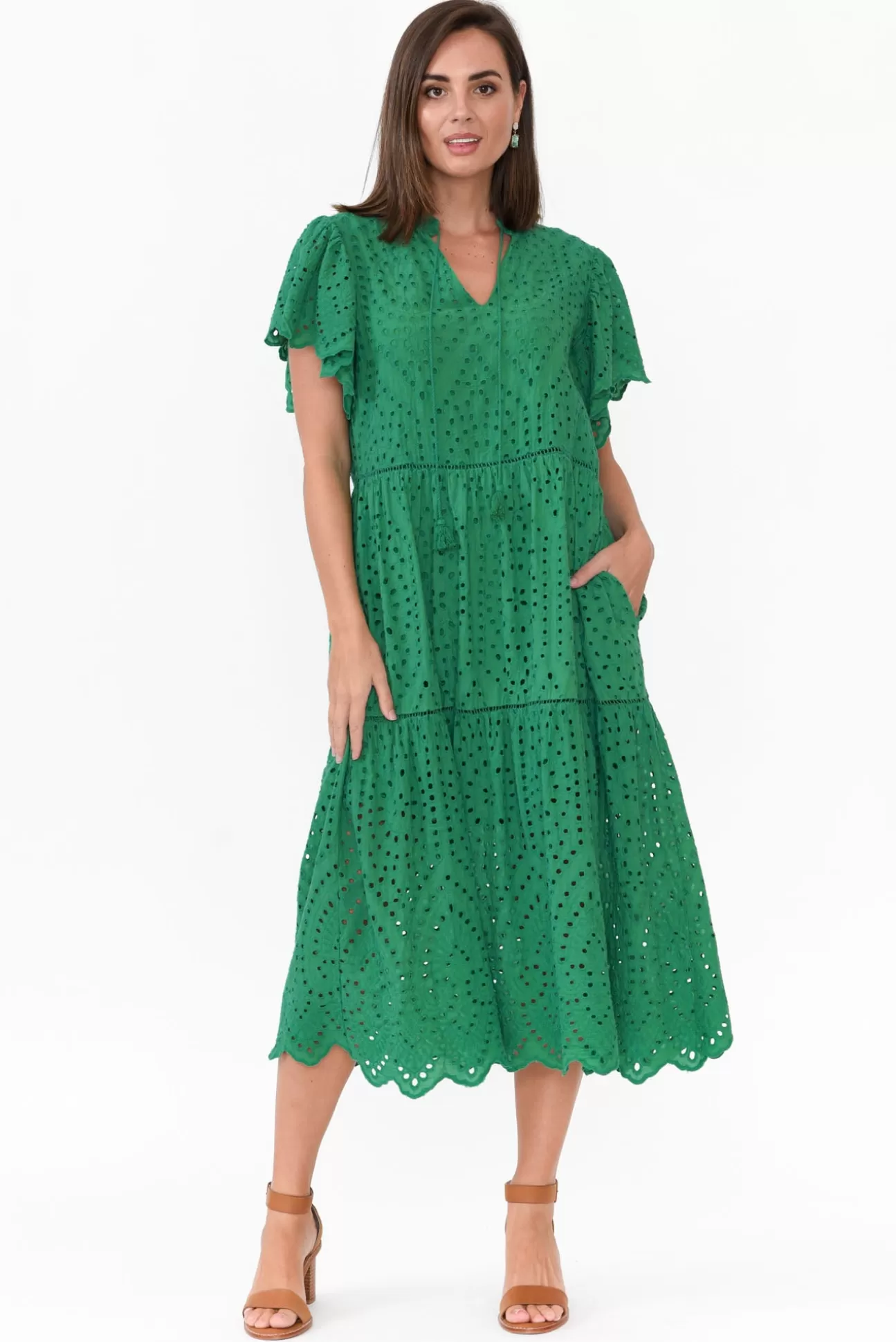 La Strada Normandy Green Embroidered Tassel Dress Cheap