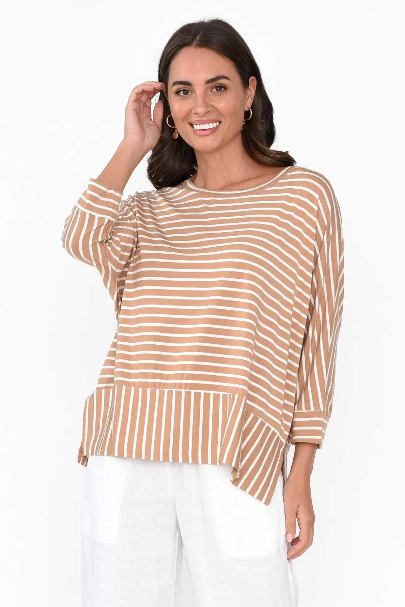 Bamboo Whispers Novalie Beige Stripe Bamboo Top Online