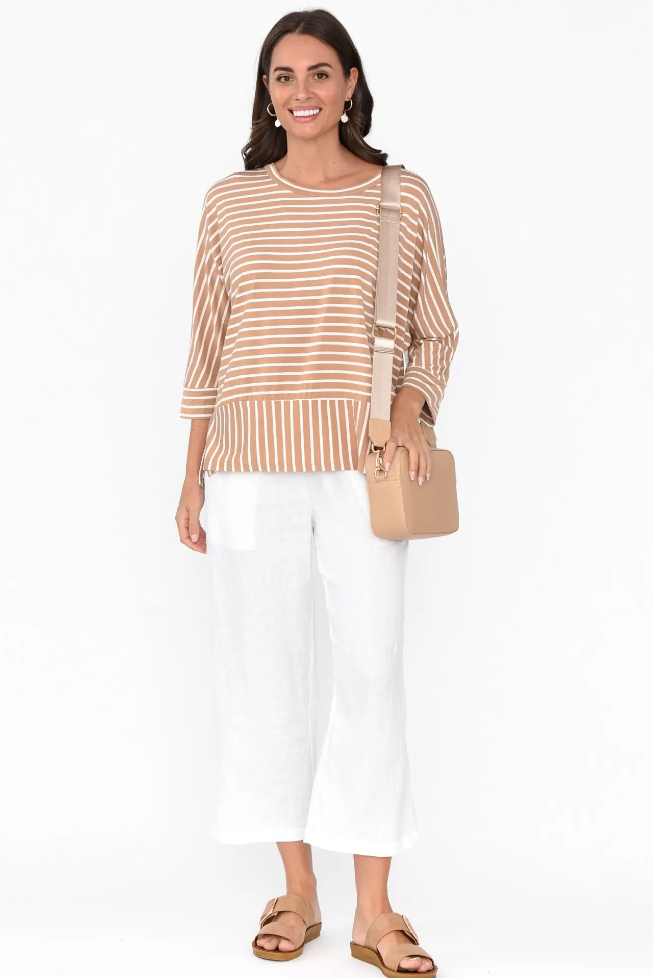 Bamboo Whispers Novalie Beige Stripe Bamboo Top Online