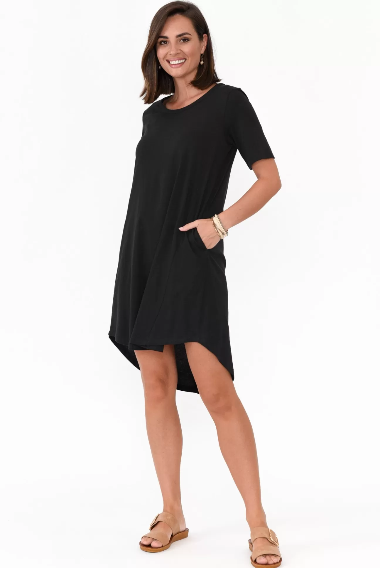 Betty Basics Nyree Black Hi Lo Cotton Dress Flash Sale