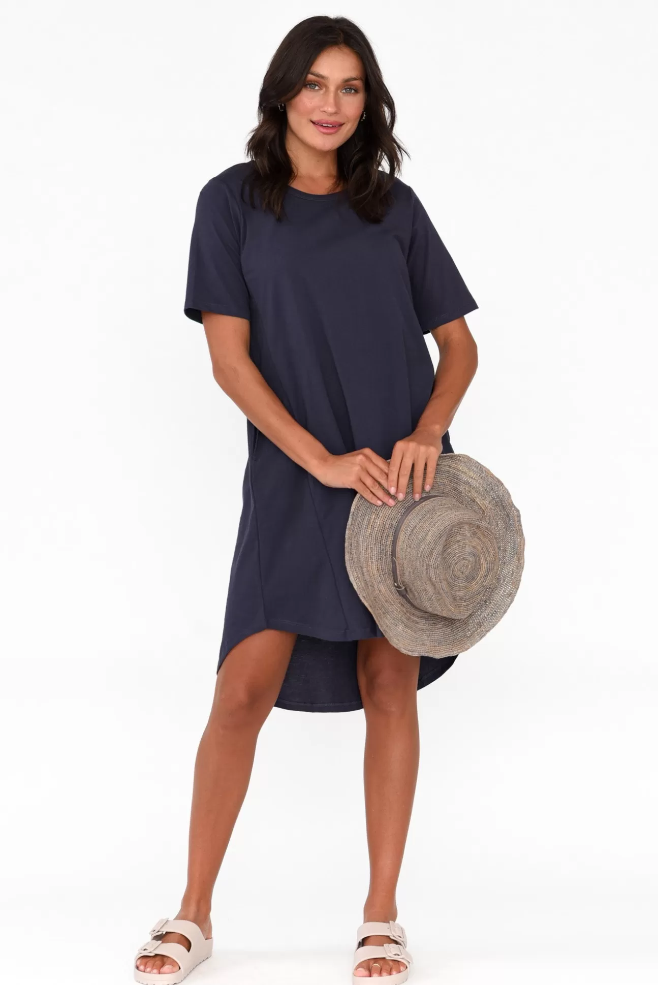 Betty Basics Nyree Navy Hi Lo Cotton Dress Clearance