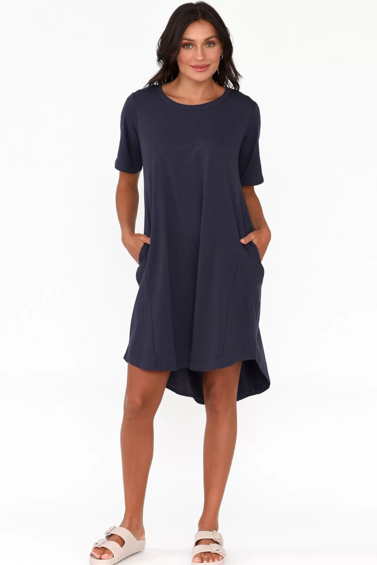 Betty Basics Nyree Navy Hi Lo Cotton Dress Clearance