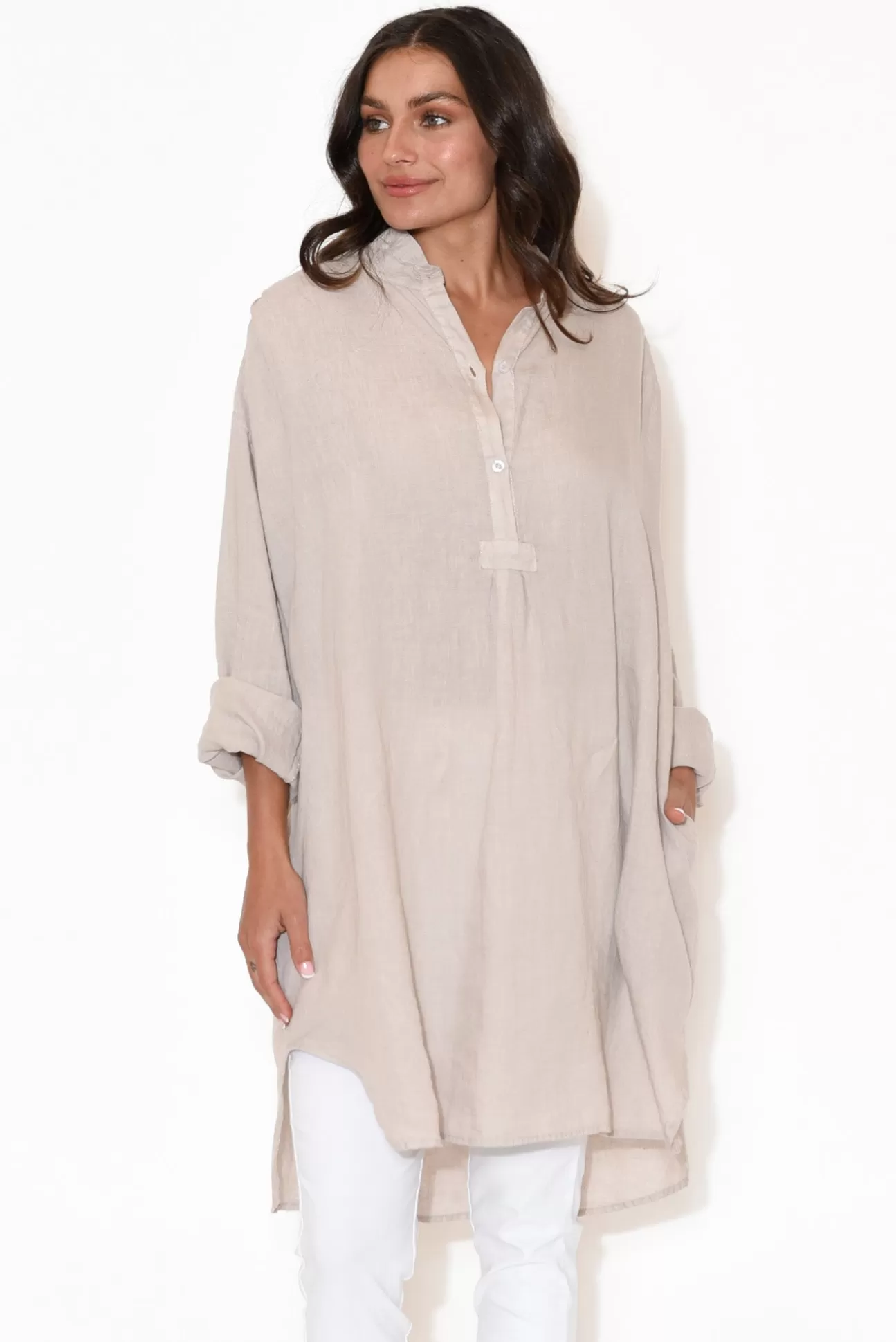 Montaigne Oakland Natural Linen Button Tunic Flash Sale