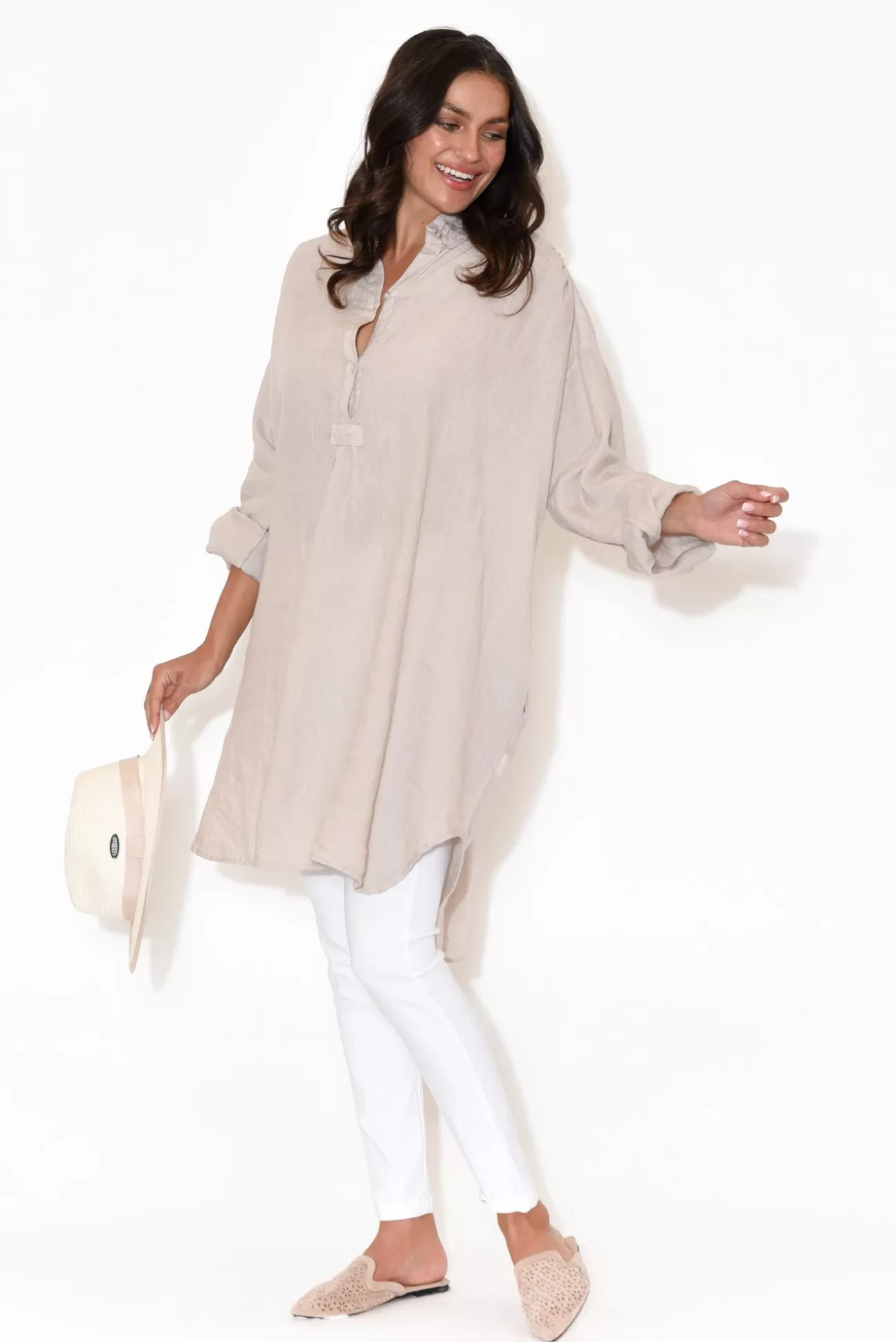 Montaigne Oakland Natural Linen Button Tunic Flash Sale