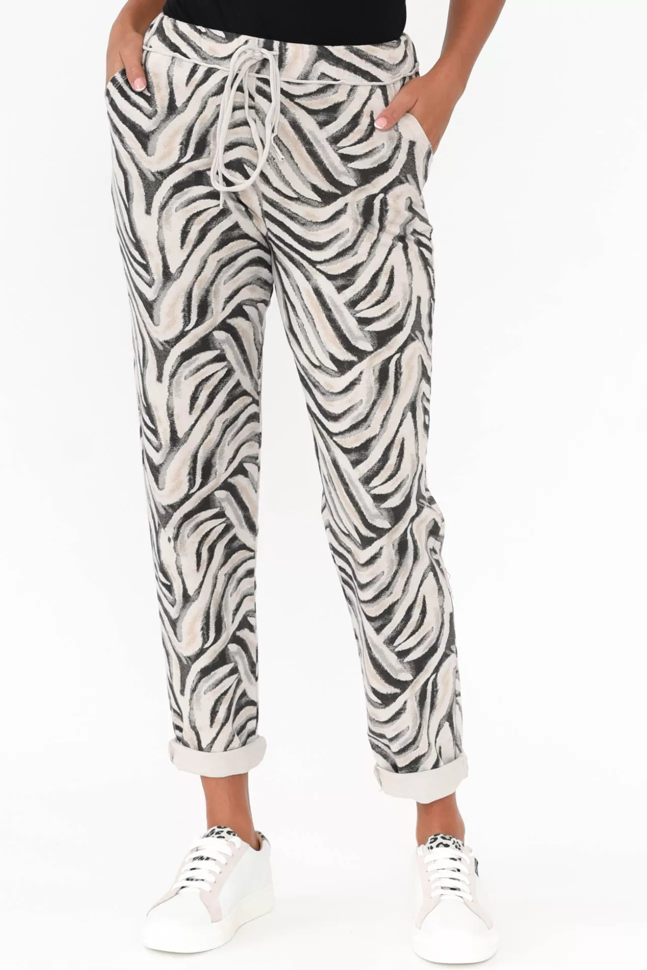 La Strada Osaka Black Zebra Cotton Stretch Pant New