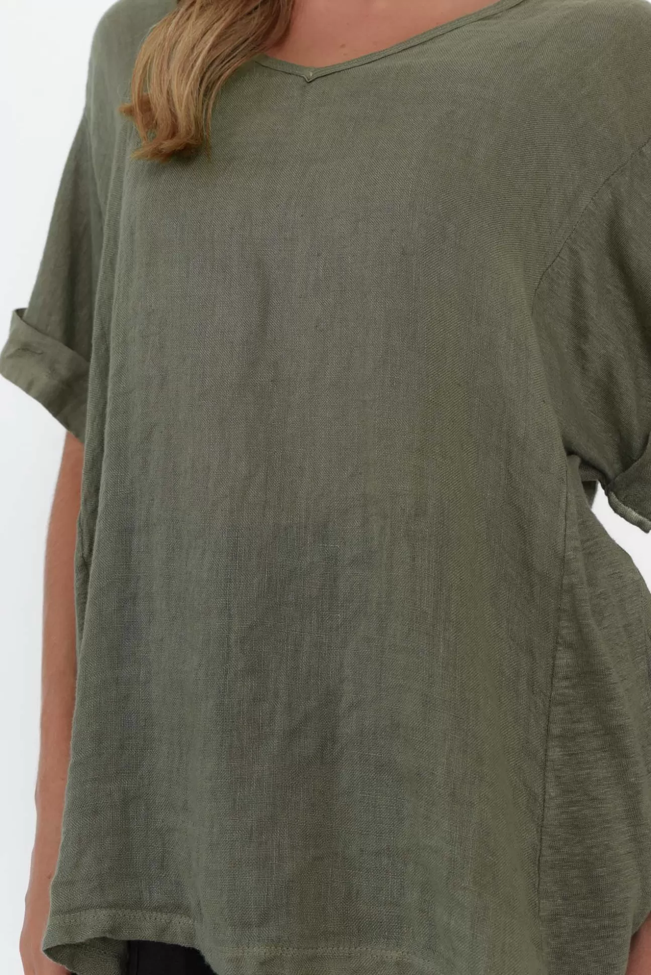 Talia Benson Oversized Anna Khaki Linen Tee Sale