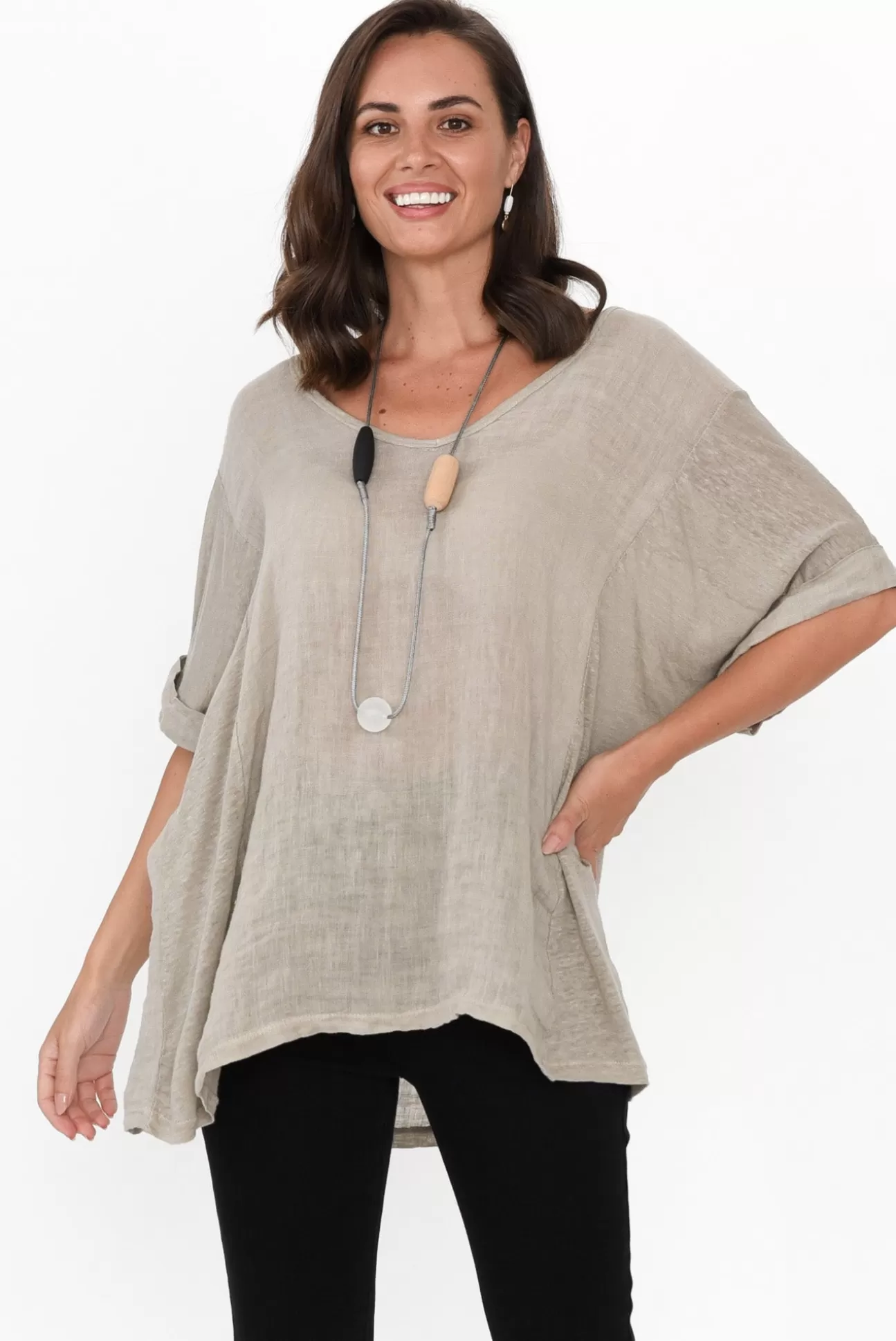 Talia Benson Oversized Anna Natural Linen Tee Best