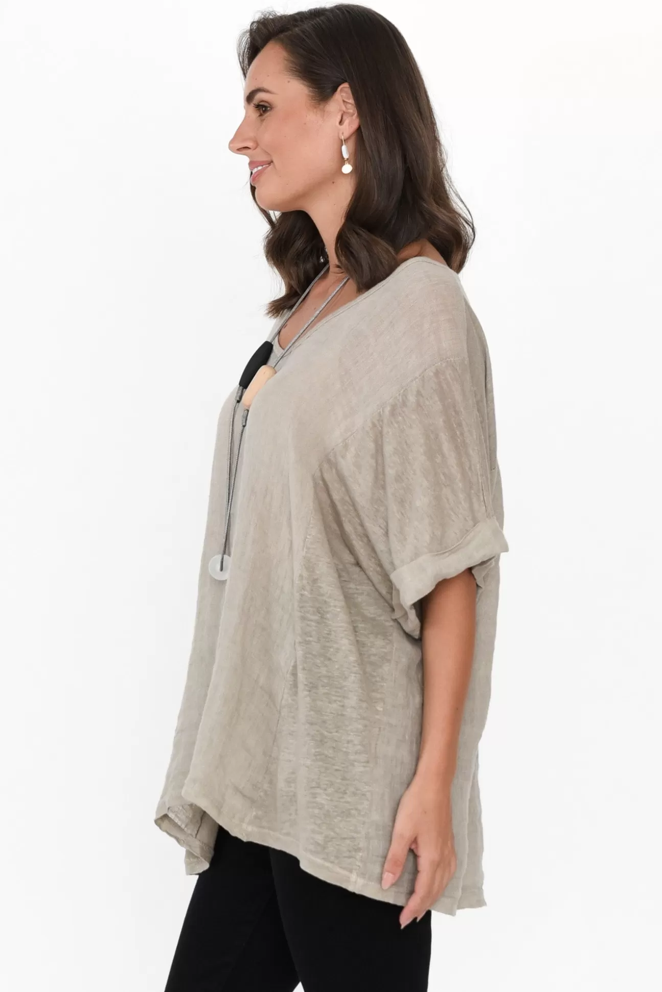 Talia Benson Oversized Anna Natural Linen Tee Best