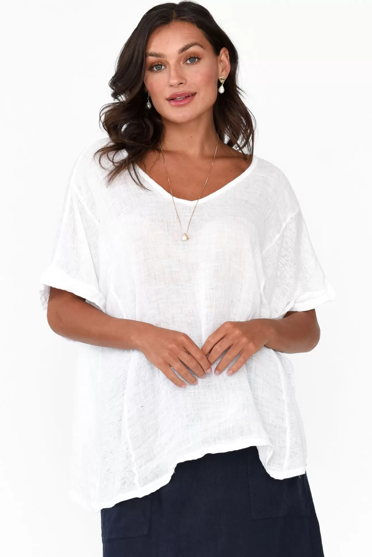 Talia Benson Oversized Anna White Linen Tee Best Sale