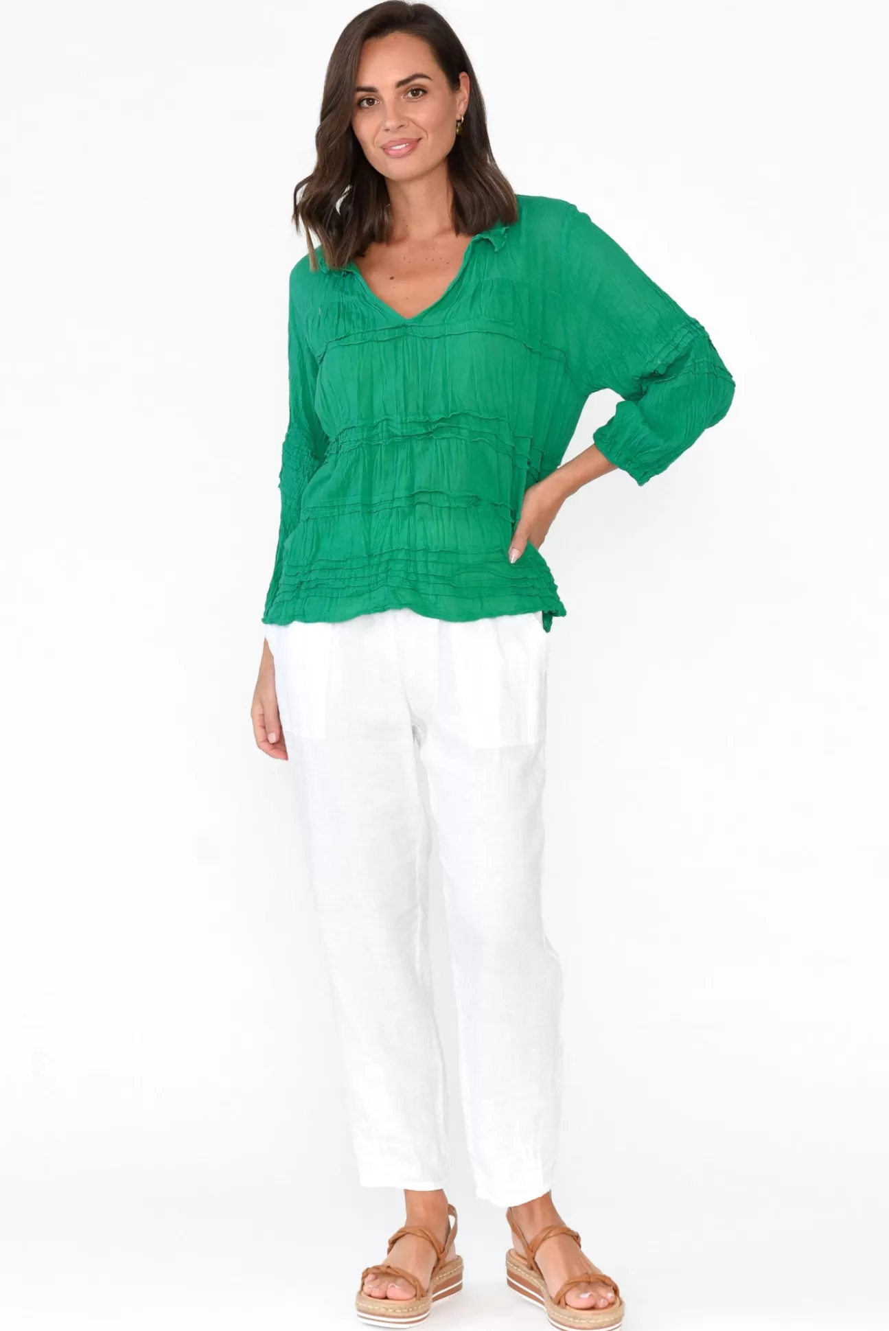 Namastai Palmer Green Cotton Long Sleeve Top New