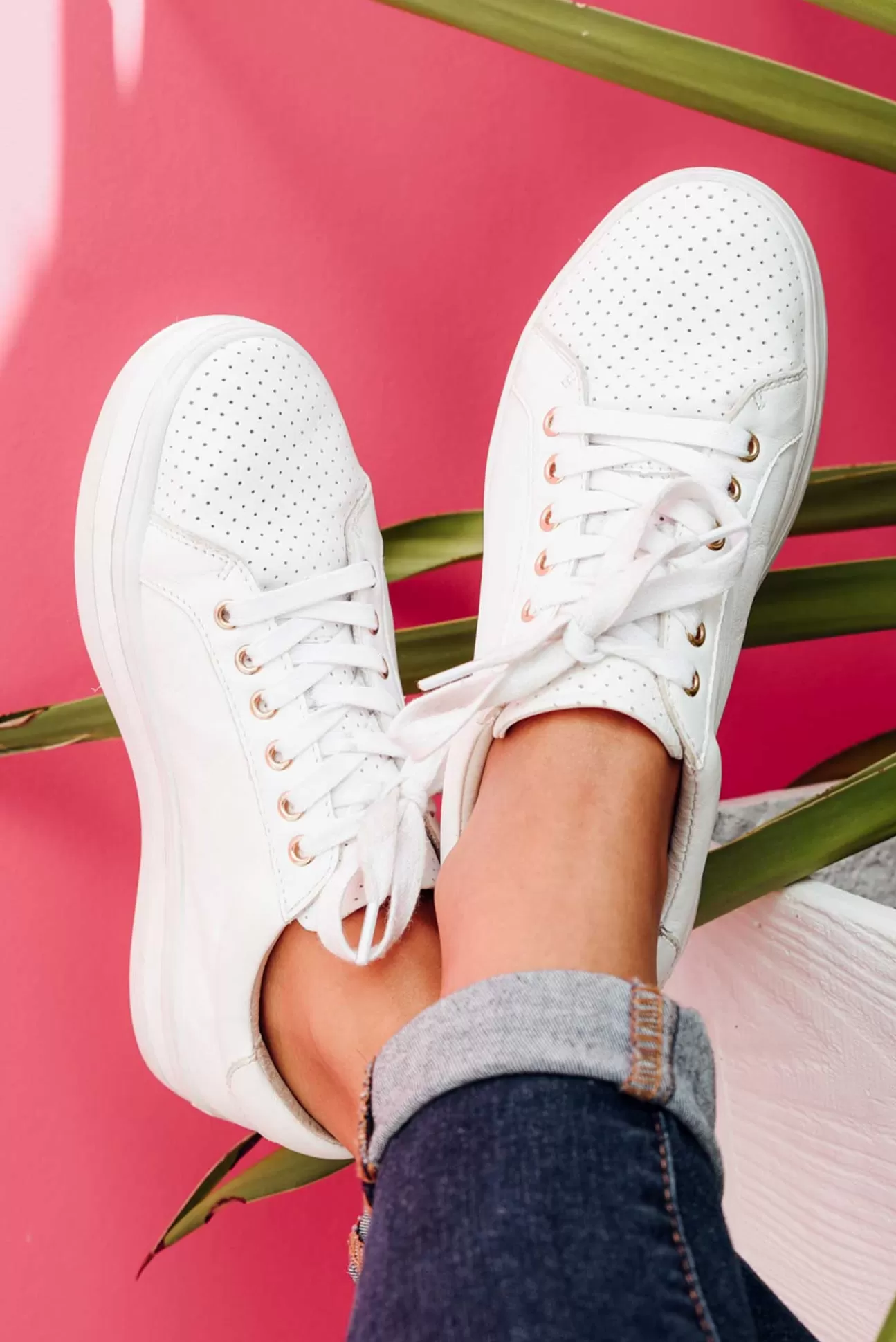 Alfie and Evie Paradise White Leather Sneaker Cheap